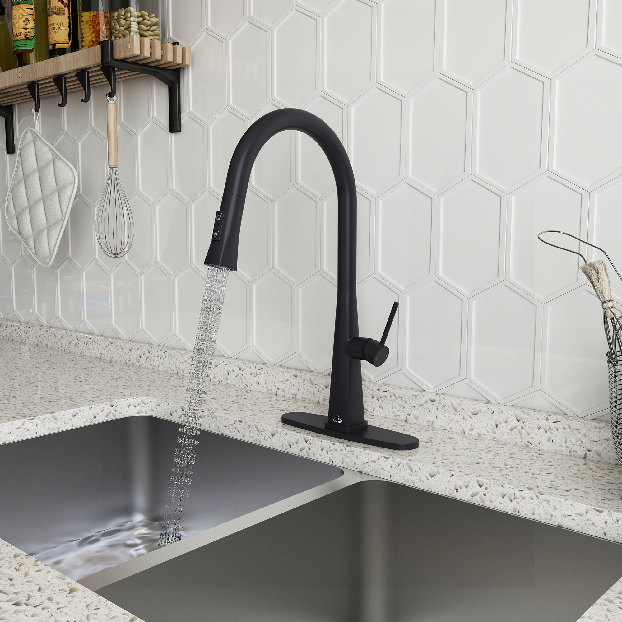 CASAINC Single-Handle Pull-Out Kitchen Faucet in Brushed Nickel