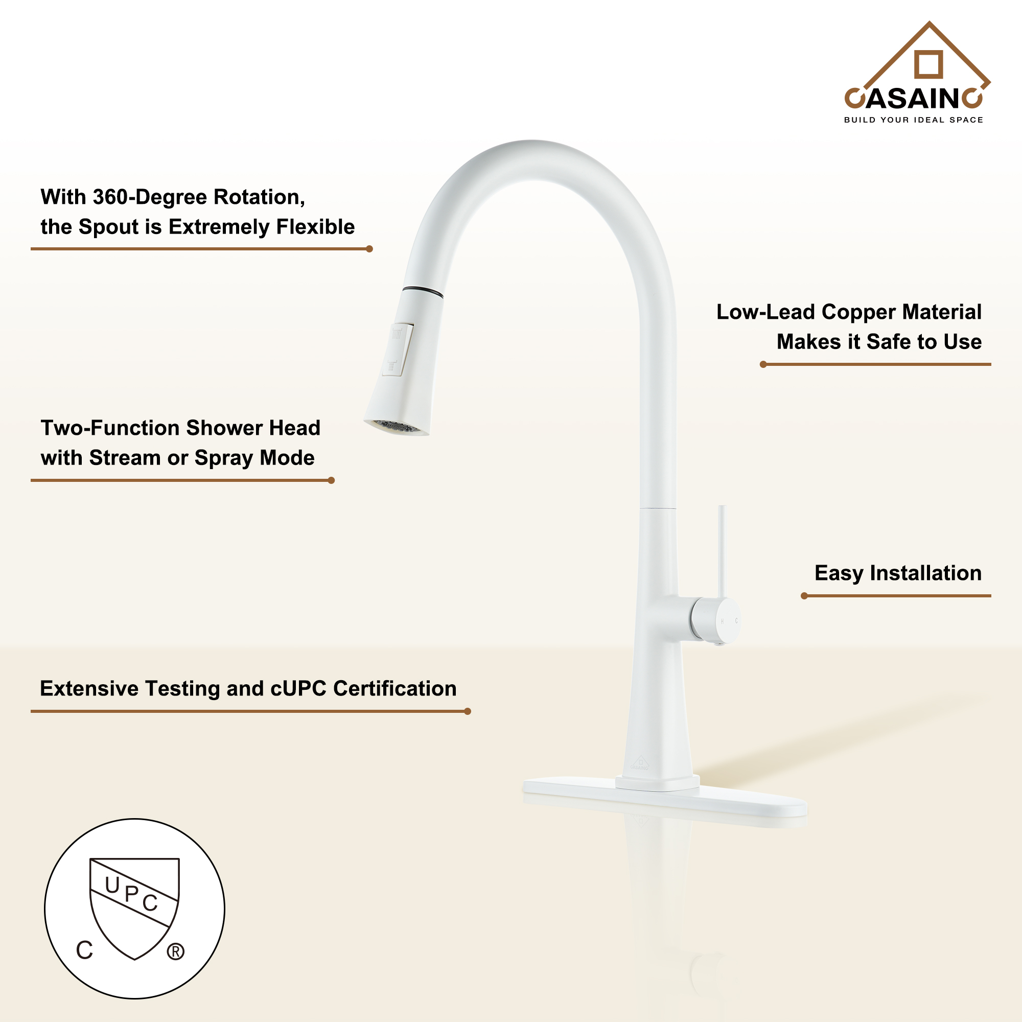 Single-Handle Pull-Out Kitchen Faucet in Brushed Nickel-CASAINC