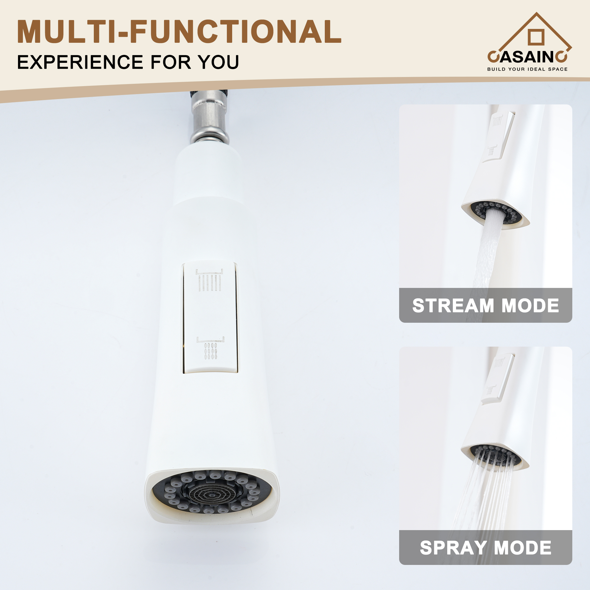 CASAINC Single-Handle Pull-Out Kitchen Faucet in Brushed Nickel