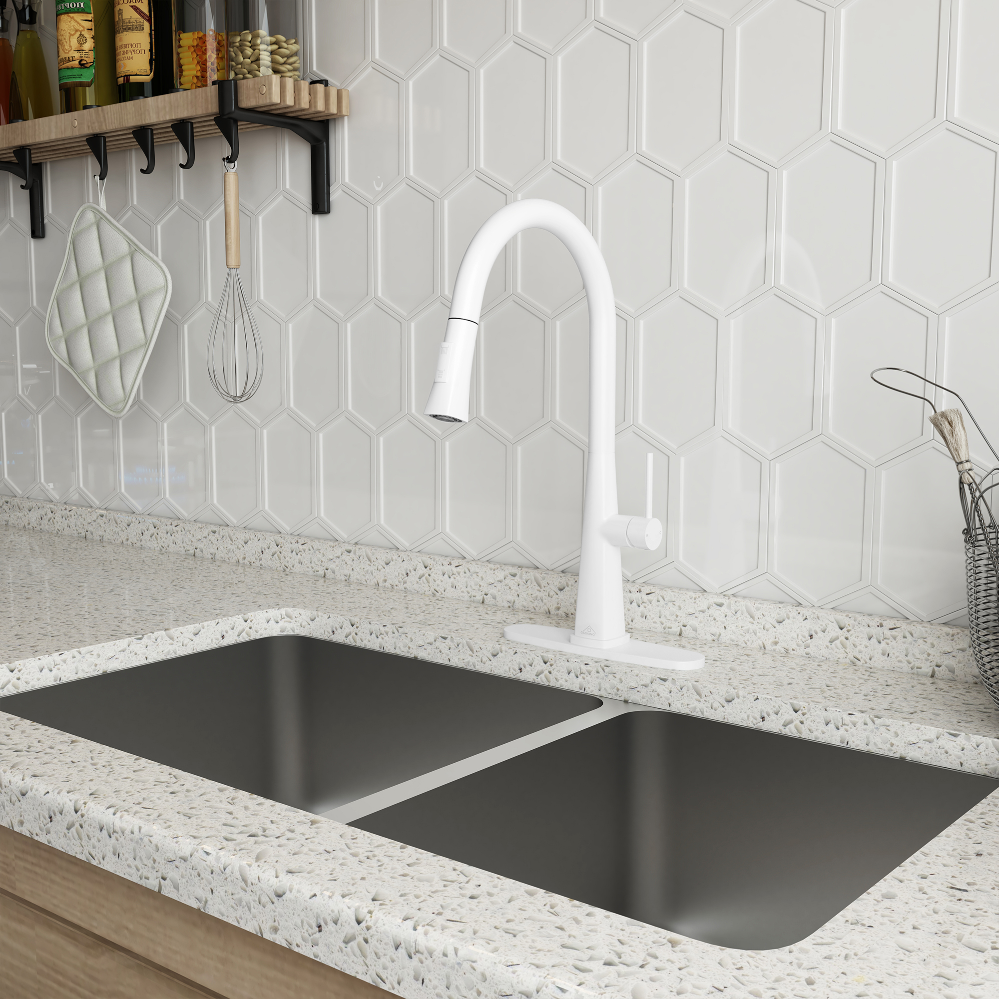 CASAINC Single-Handle Pull-Out Kitchen Faucet in Brushed Nickel