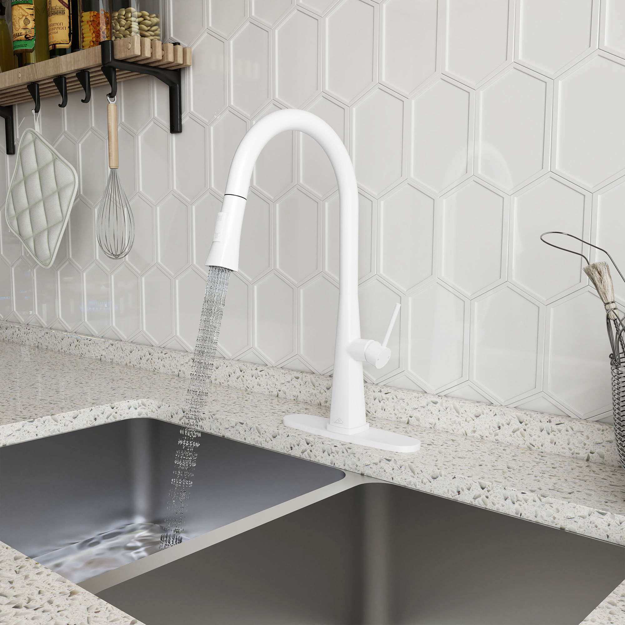 CASAINC Single-Handle Pull-Out Kitchen Faucet in Brushed Nickel