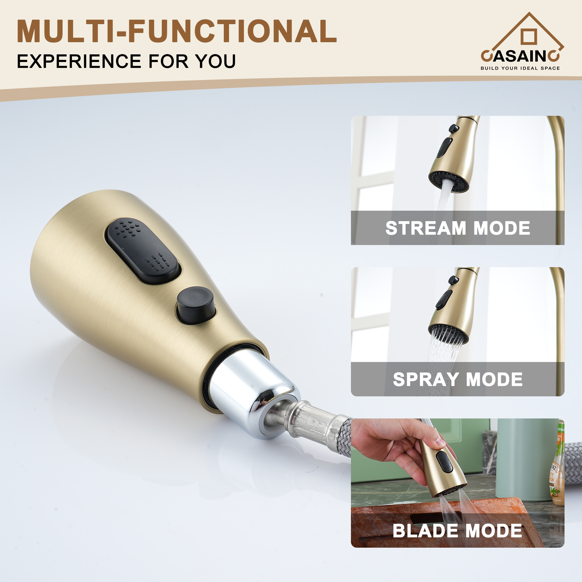 CASAINC Single-Handle Pull-Out Kitchen Faucet in Brushed Nickel/Matte Black/Matte White/Brushed Gold