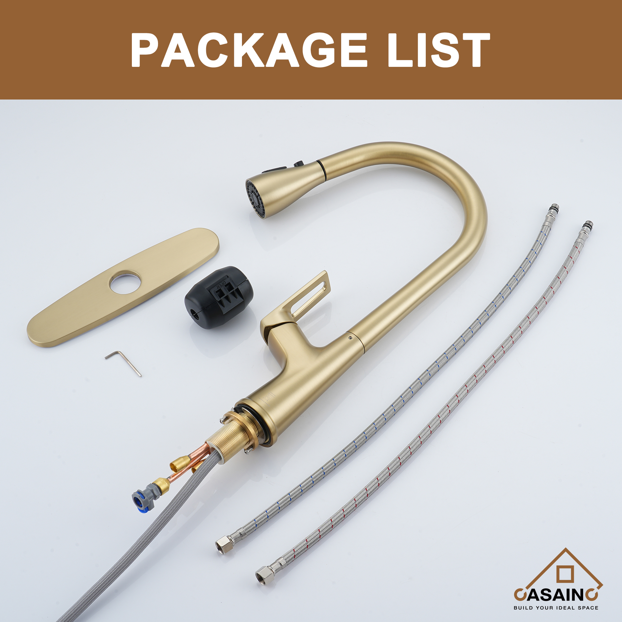 CASAINC Single-Handle Pull-Out Kitchen Faucet in Brushed Nickel/Matte Black/Matte White/Brushed Gold