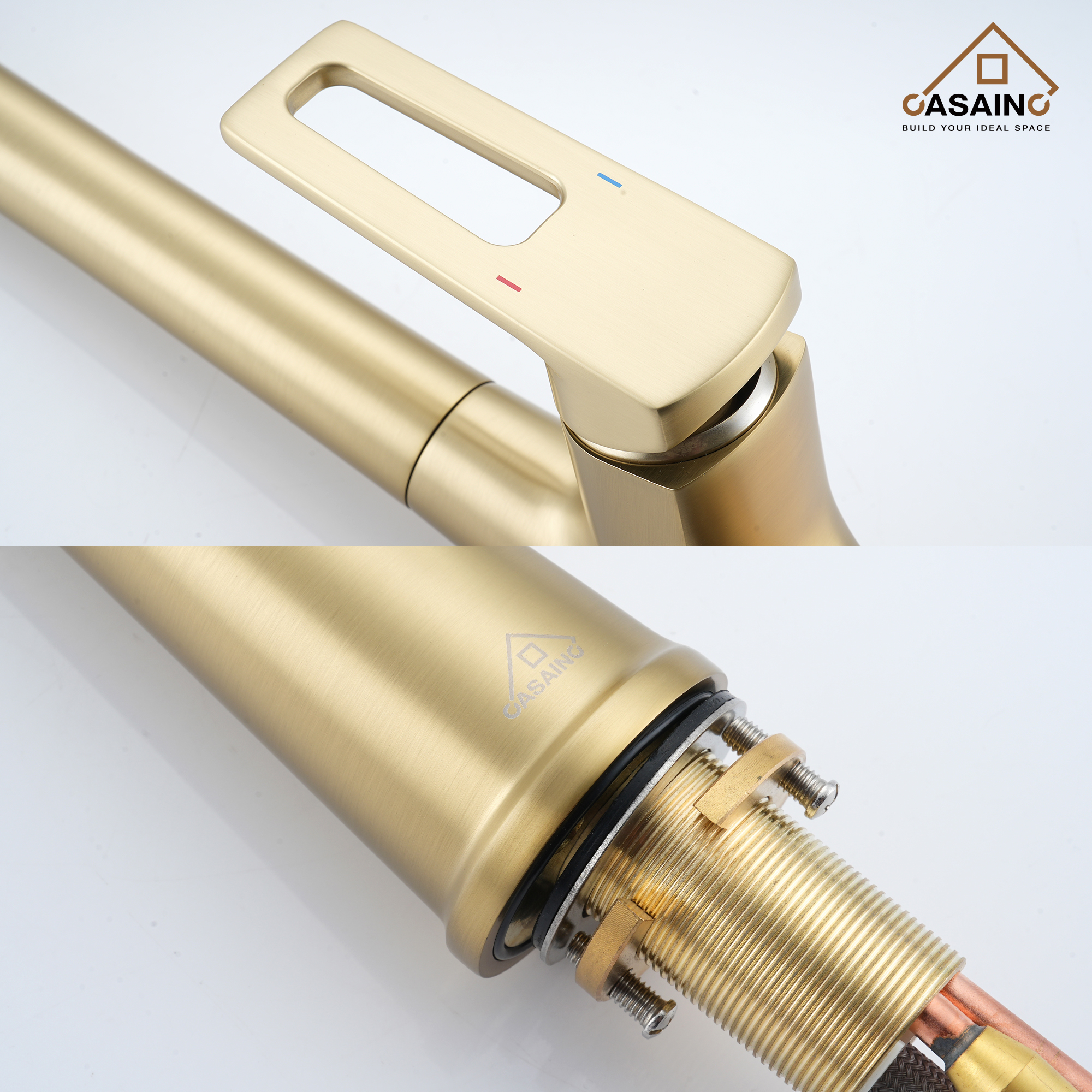 CASAINC Single-Handle Pull-Out Kitchen Faucet in Brushed Nickel/Matte Black/Matte White/Brushed Gold