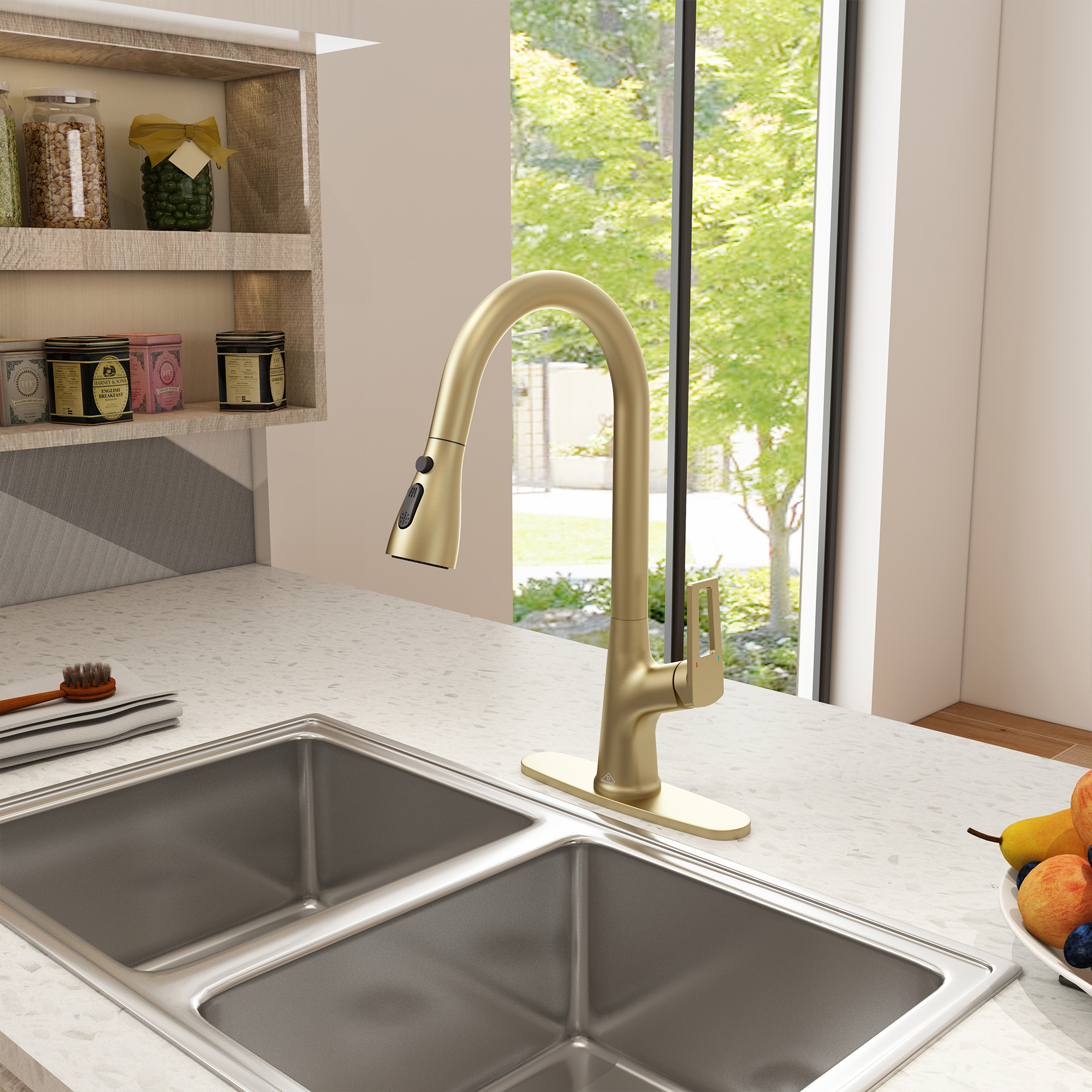 CASAINC Single-Handle Pull-Out Kitchen Faucet in Brushed Nickel/Matte Black/Matte White/Brushed Gold