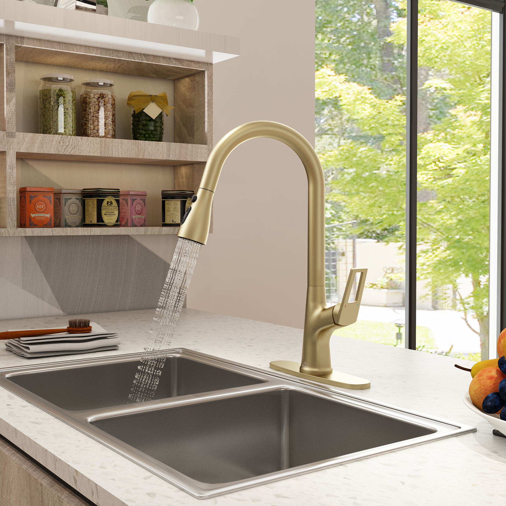 CASAINC Single-Handle Pull-Out Kitchen Faucet in Brushed Nickel/Matte Black/Matte White/Brushed Gold