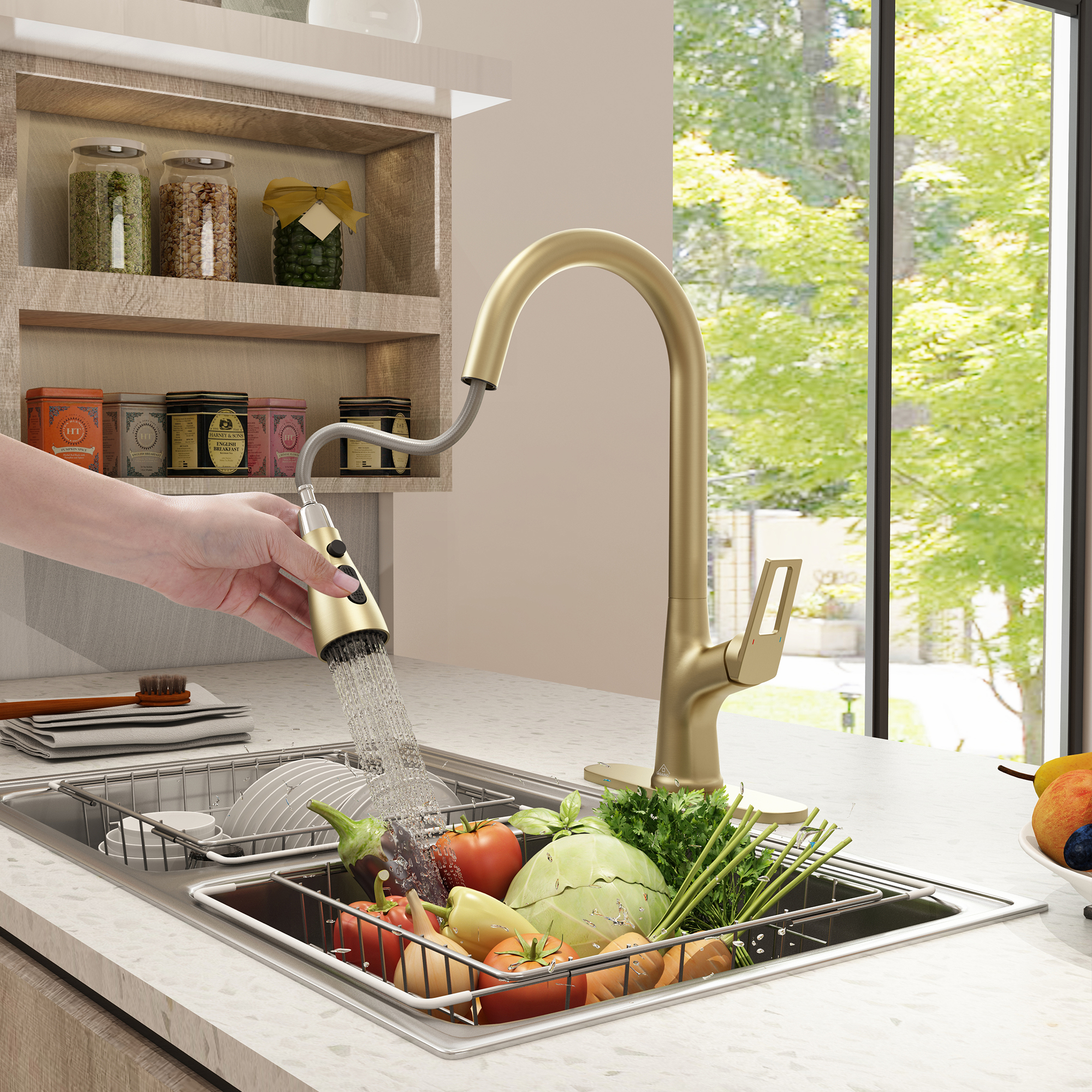 CASAINC Single-Handle Pull-Out Kitchen Faucet in Brushed Nickel/Matte Black/Matte White/Brushed Gold