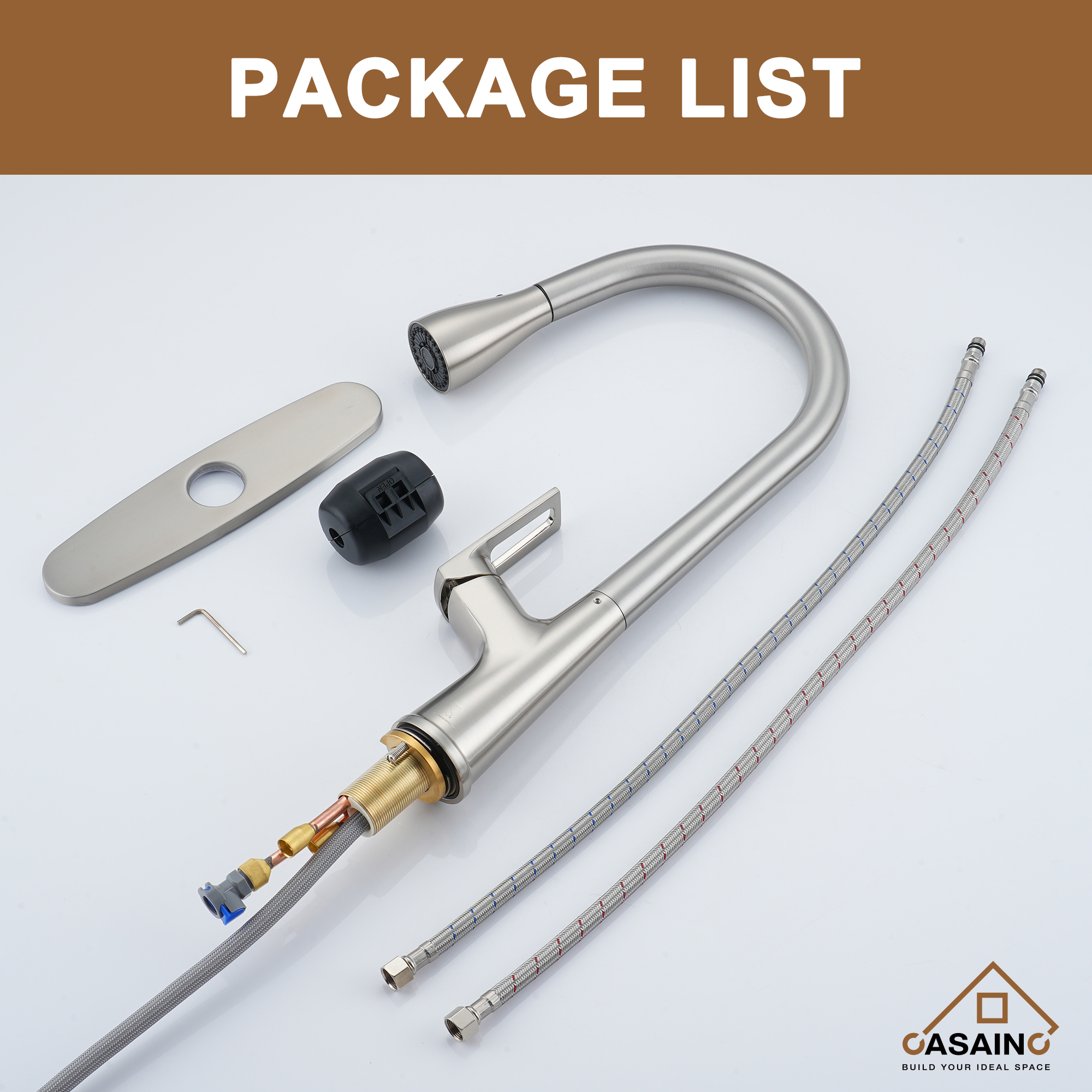 CASAINC Single-Handle Pull-Out Kitchen Faucet in Brushed Nickel/Matte Black/Matte White/Brushed Gold