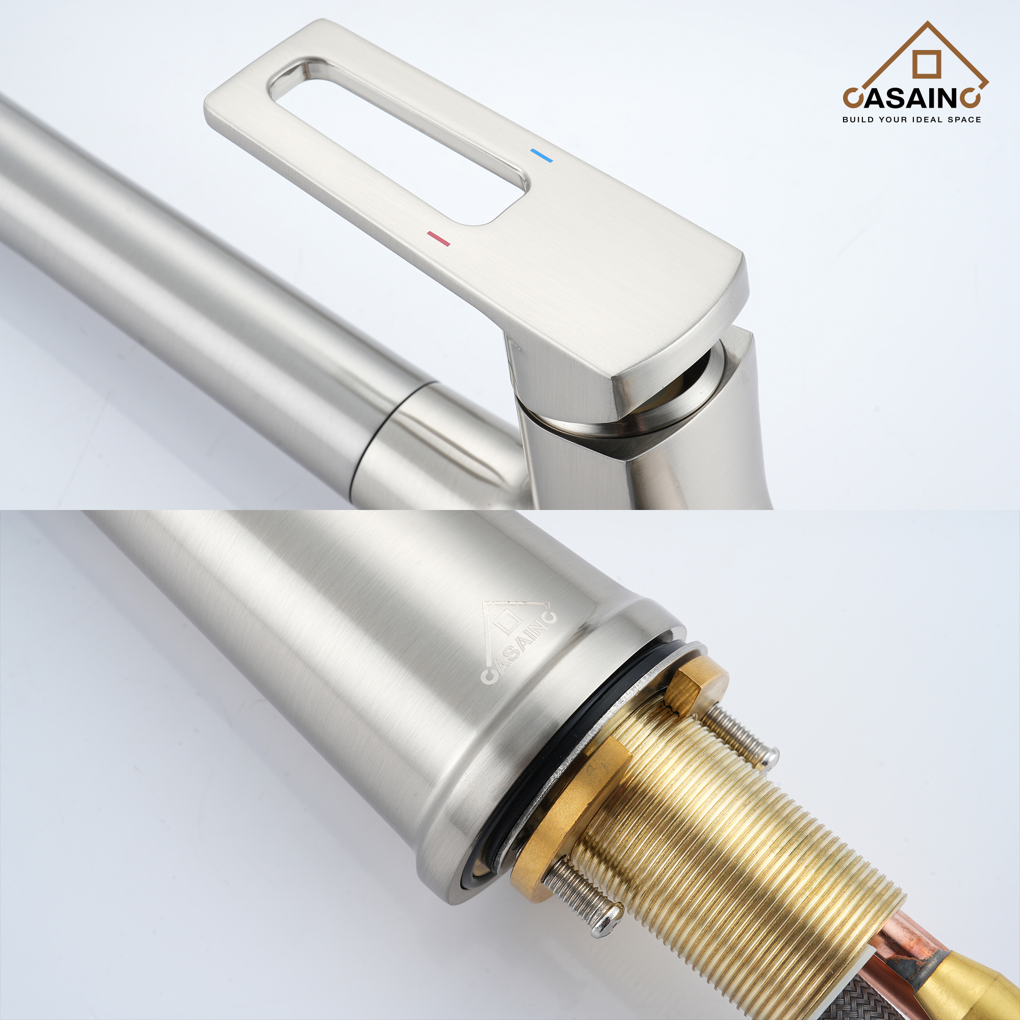 CASAINC Single-Handle Pull-Out Kitchen Faucet in Brushed Nickel/Matte Black/Matte White/Brushed Gold