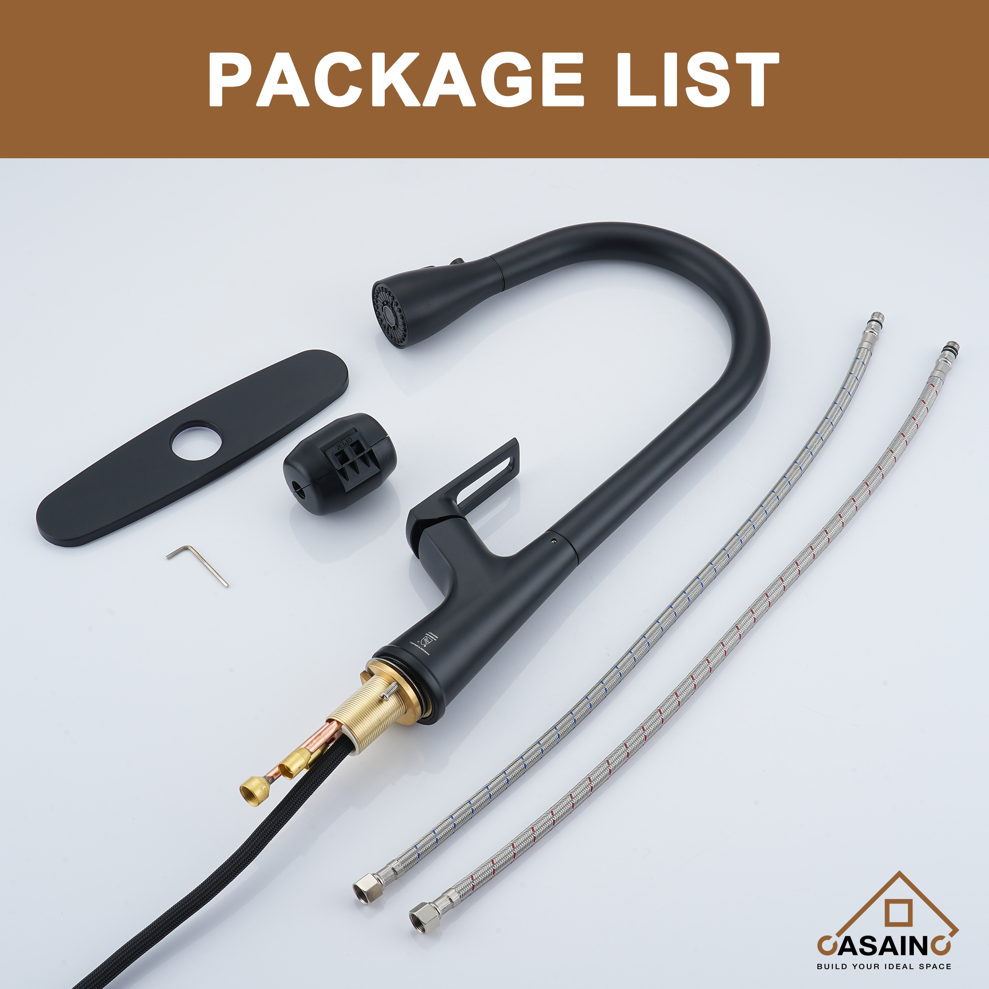 CASAINC Single-Handle Pull-Out Kitchen Faucet in Brushed Nickel/Matte Black/Matte White/Brushed Gold