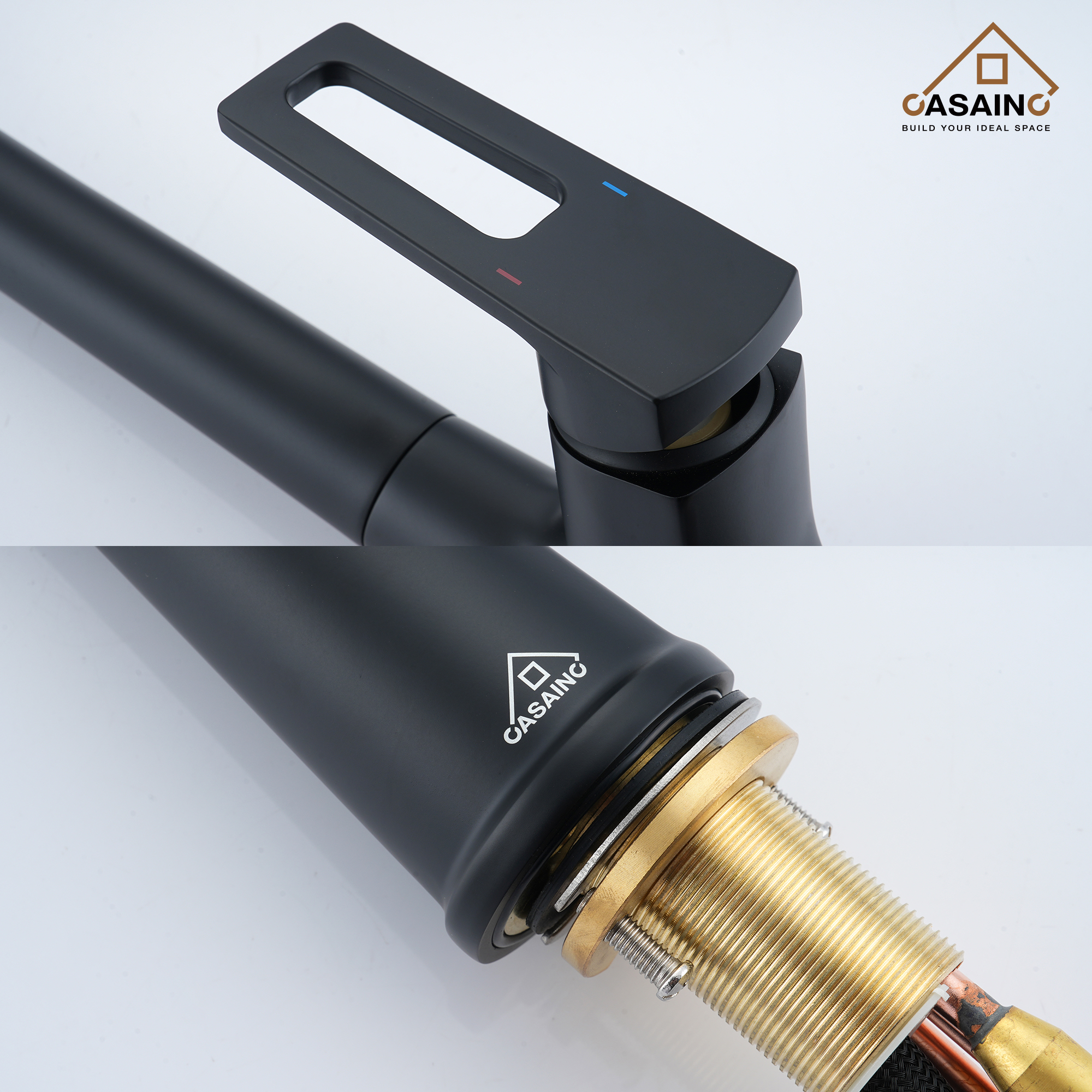 CASAINC Single-Handle Pull-Out Kitchen Faucet in Brushed Nickel/Matte Black/Matte White/Brushed Gold