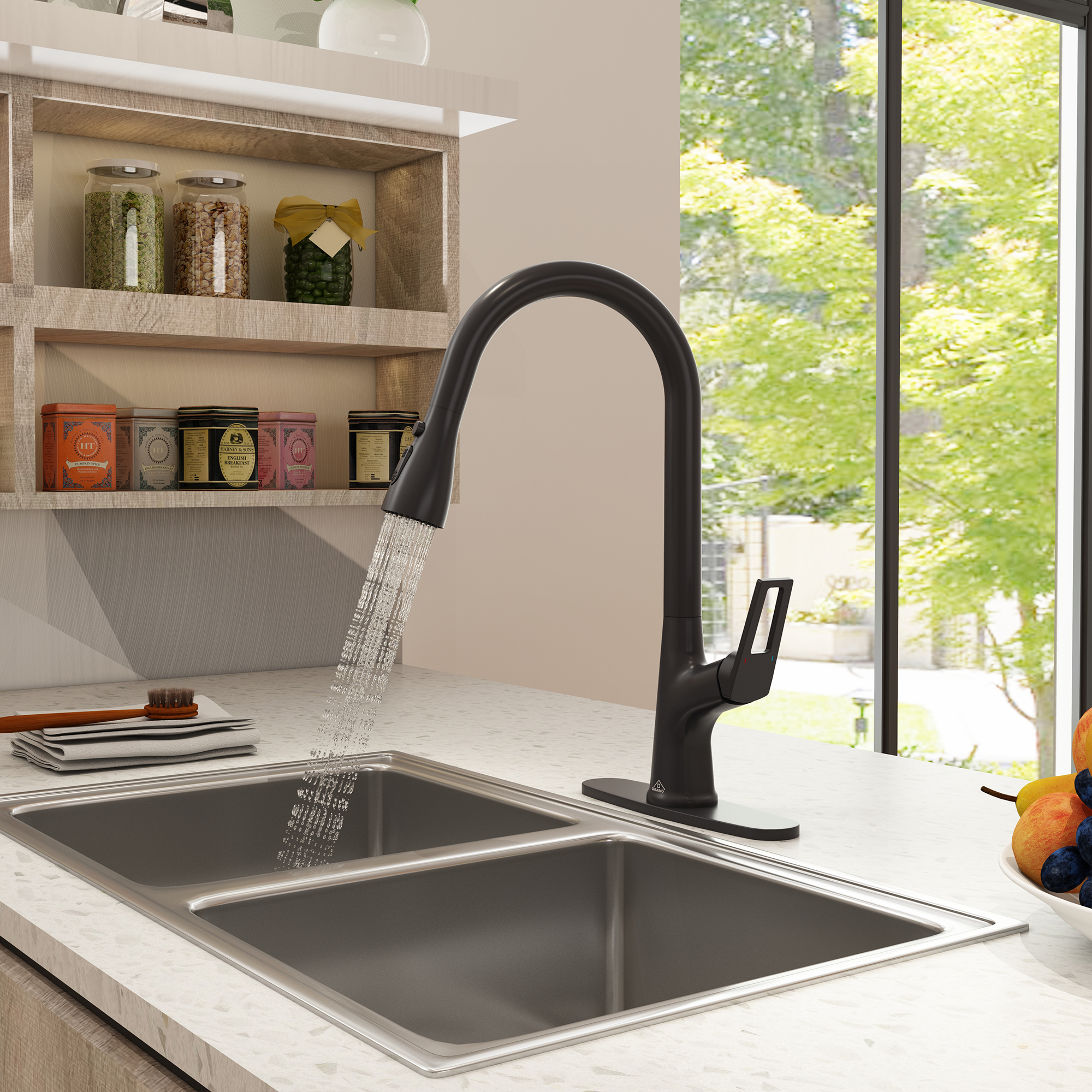 CASAINC Single-Handle Pull-Out Kitchen Faucet in Brushed Nickel/Matte Black/Matte White/Brushed Gold