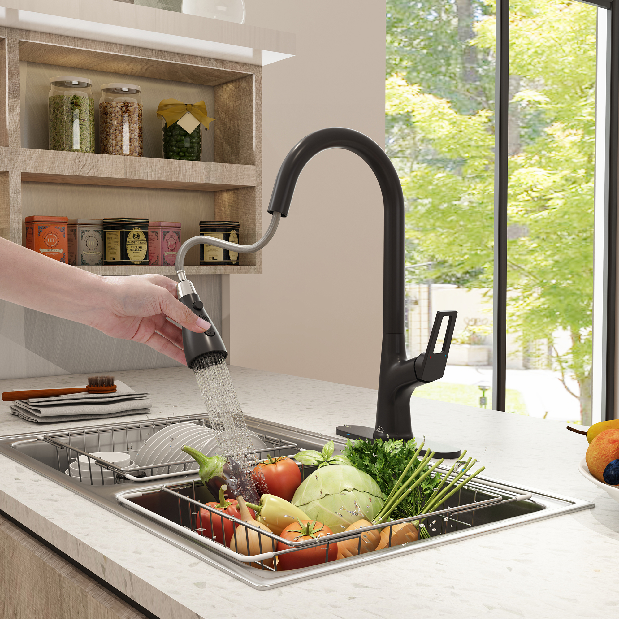 CASAINC Single-Handle Pull-Out Kitchen Faucet in Brushed Nickel/Matte Black/Matte White/Brushed Gold