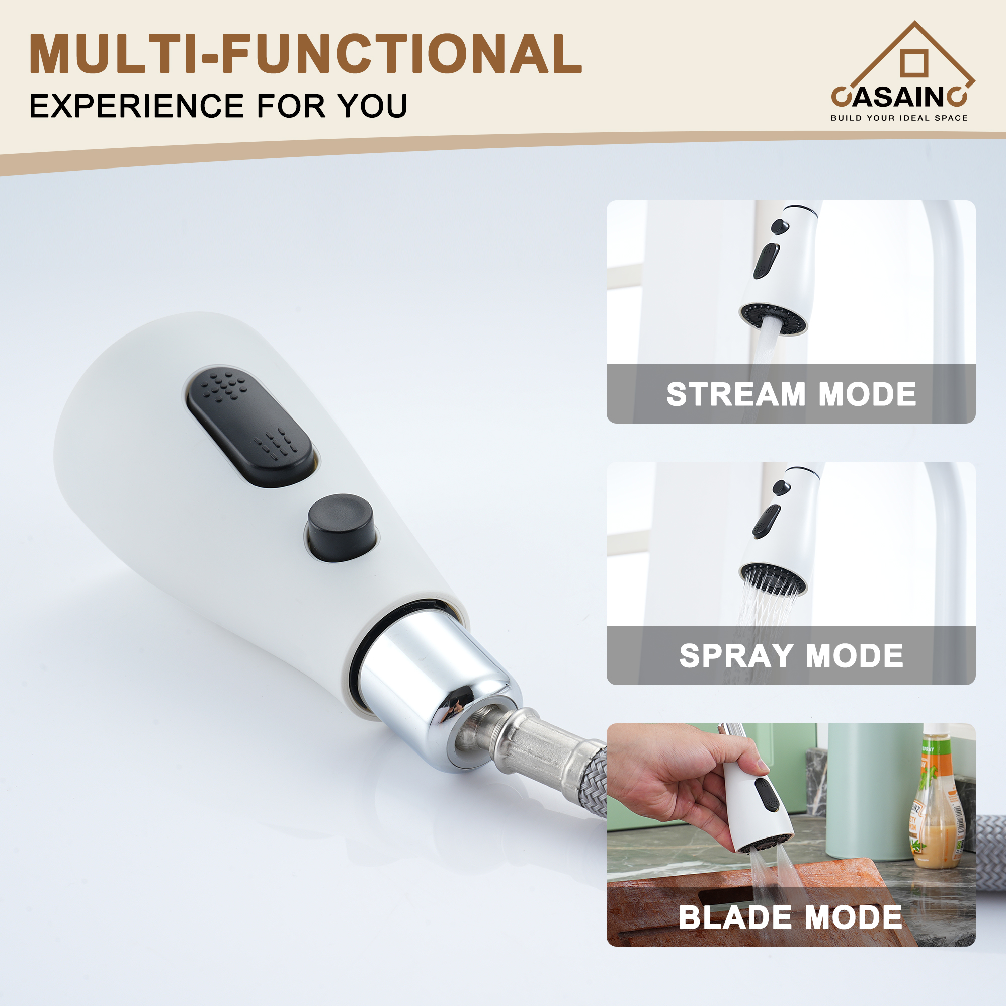 CASAINC Single-Handle Pull-Out Kitchen Faucet in Brushed Nickel/Matte Black/Matte White/Brushed Gold