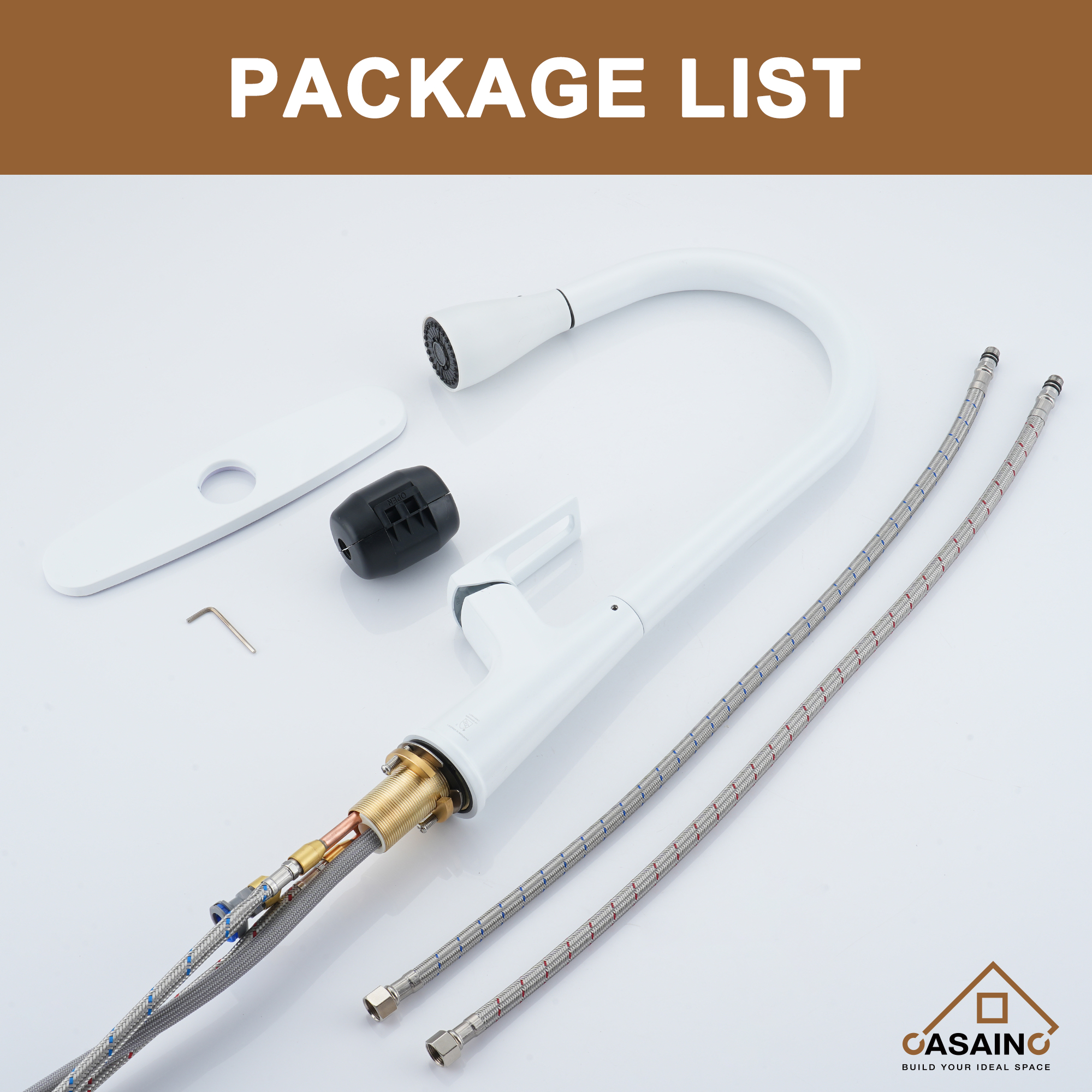 CASAINC Single-Handle Pull-Out Kitchen Faucet in Brushed Nickel/Matte Black/Matte White/Brushed Gold