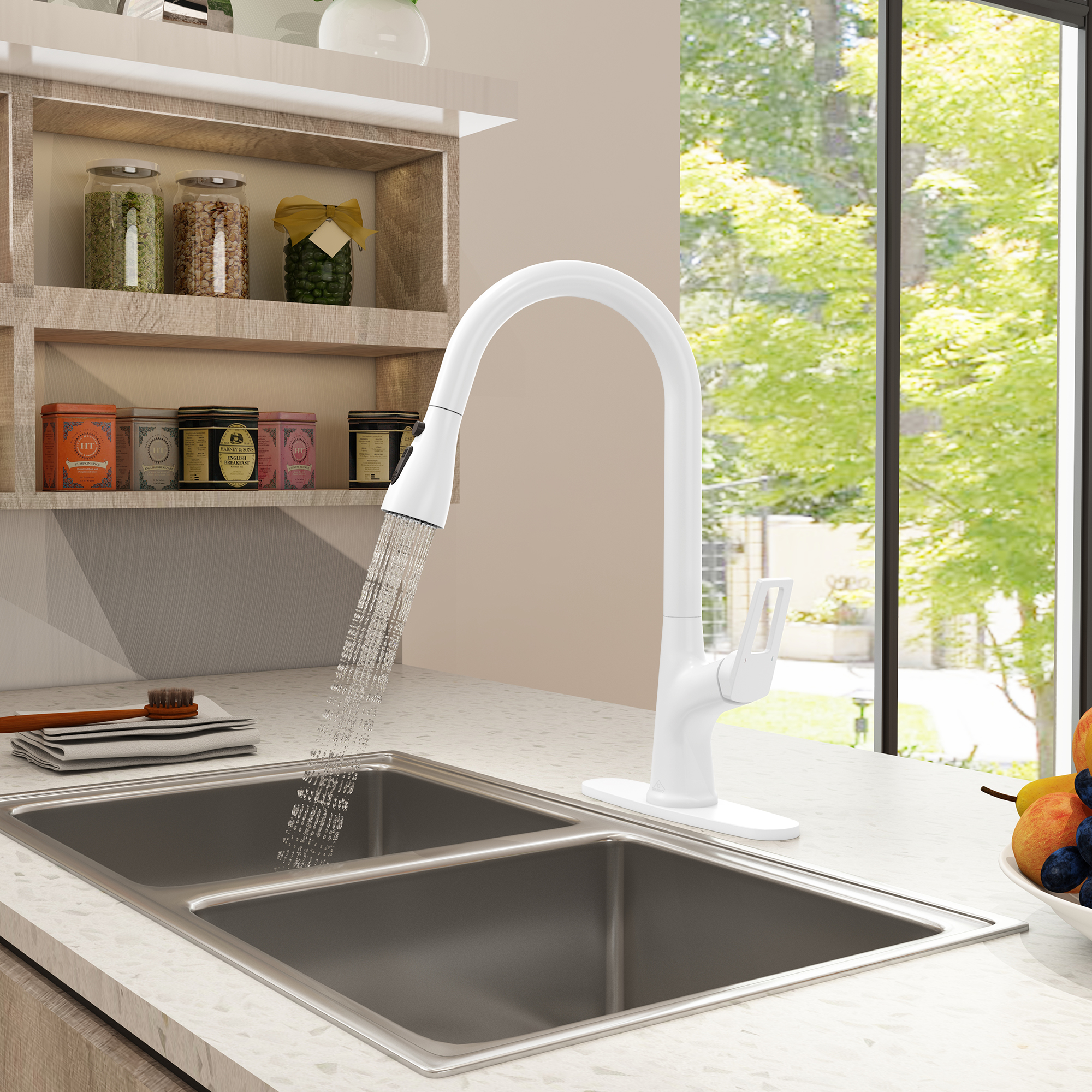 CASAINC Single-Handle Pull-Out Kitchen Faucet in Brushed Nickel/Matte Black/Matte White/Brushed Gold