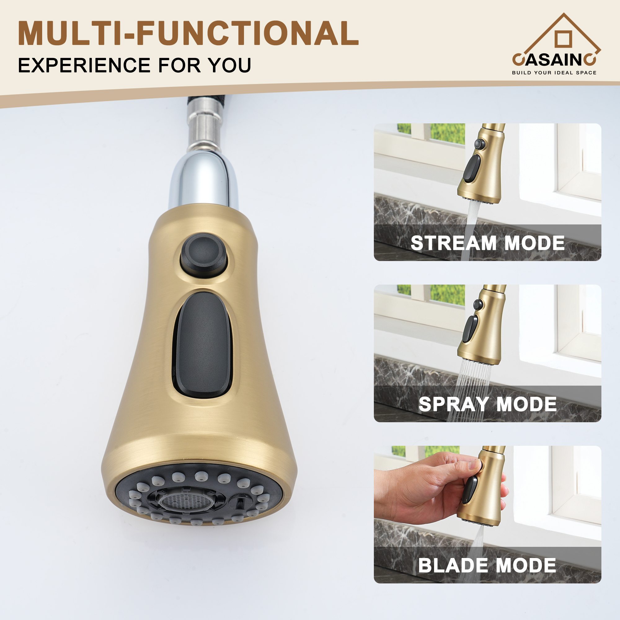 CASAINC Single-Handle Pull-Out Sprayer Kitchen Faucet with Digital Display