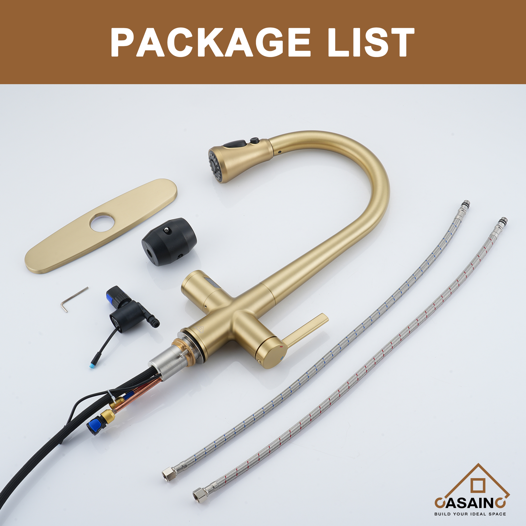 CASAINC Single-Handle Pull-Out Sprayer Kitchen Faucet with Digital Display