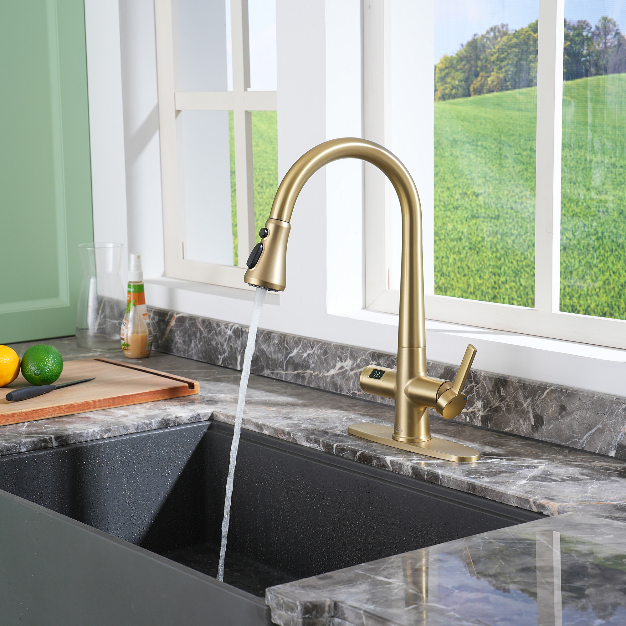 CASAINC Single-Handle Pull-Out Sprayer Kitchen Faucet with Digital Display