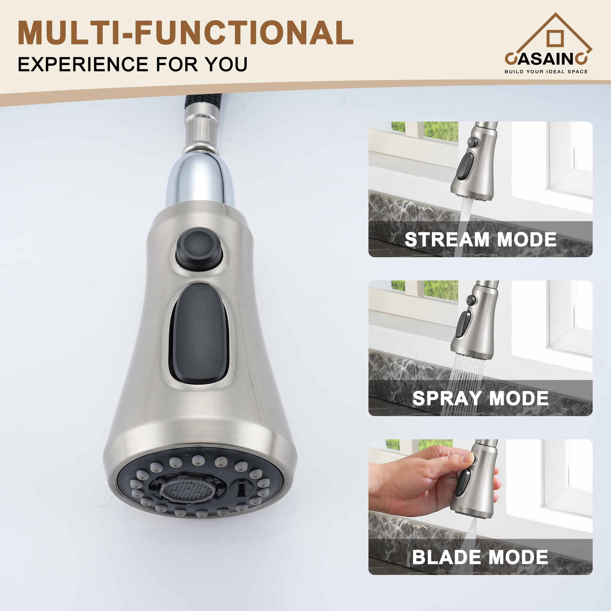 CASAINC Single-Handle Pull-Out Sprayer Kitchen Faucet with Digital Display