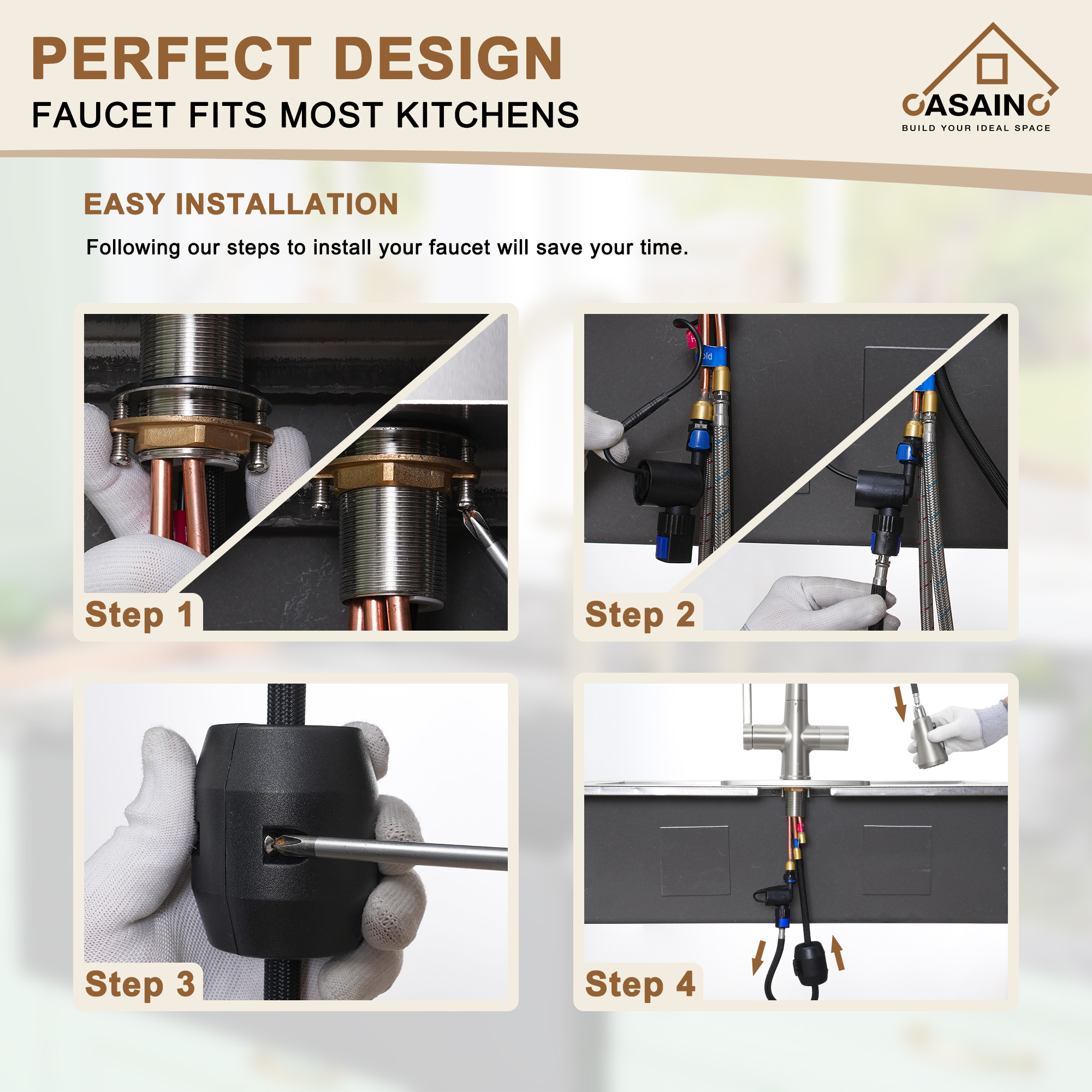 CASAINC Single-Handle Pull-Out Sprayer Kitchen Faucet with Digital Display