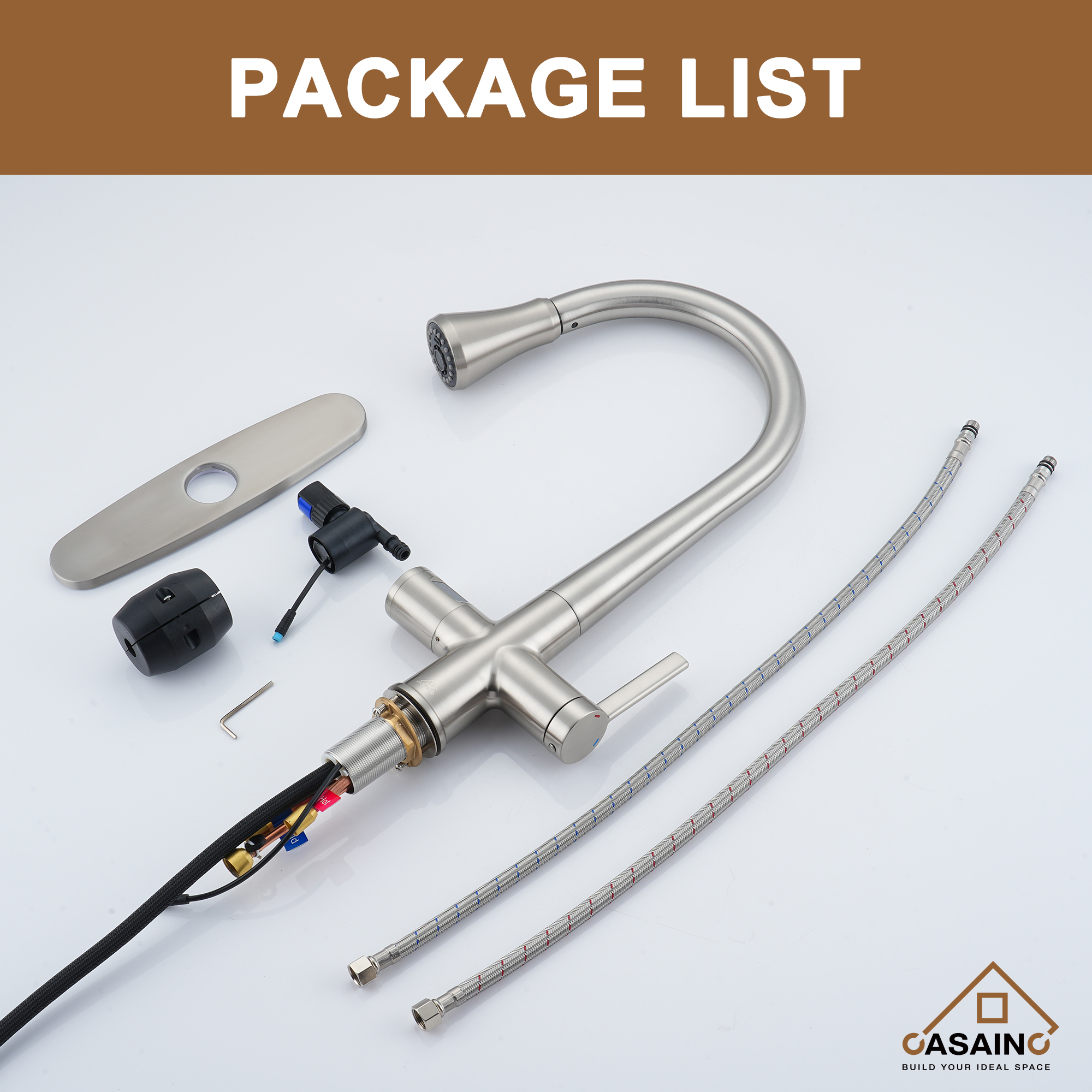 CASAINC Single-Handle Pull-Out Sprayer Kitchen Faucet with Digital Display