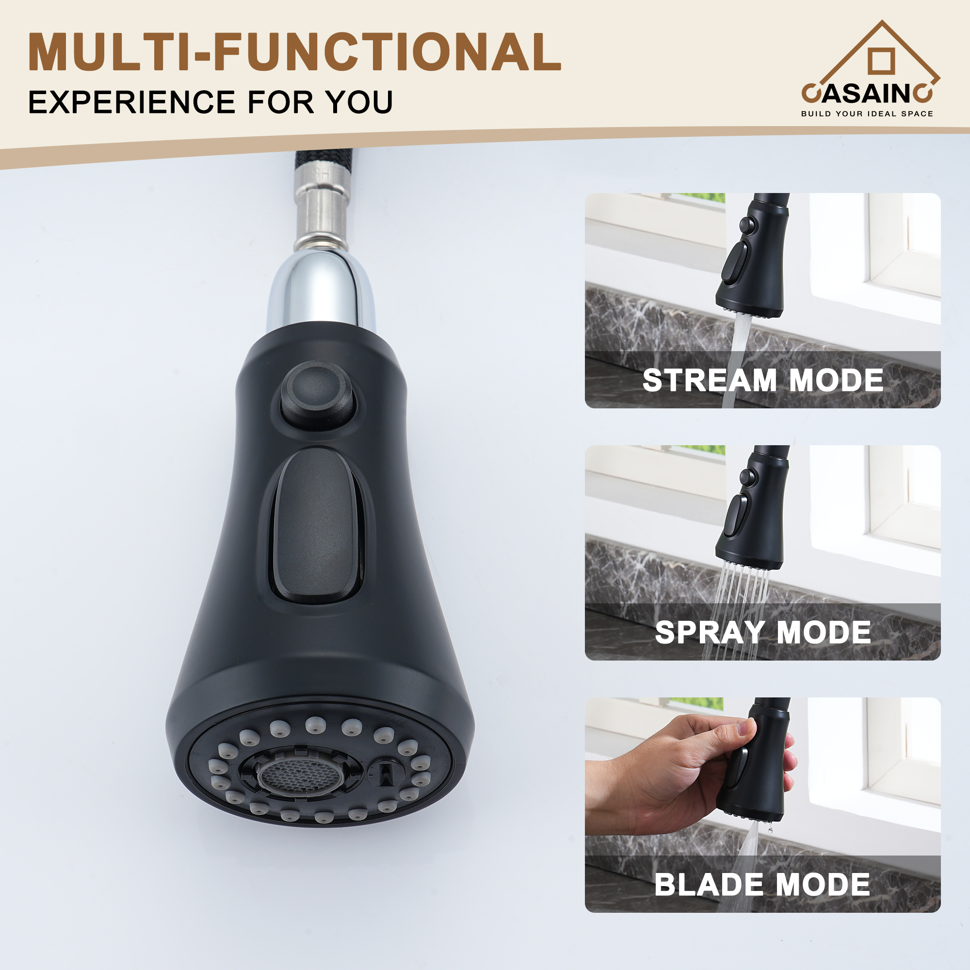 CASAINC Single-Handle Pull-Out Sprayer Kitchen Faucet with Digital Display