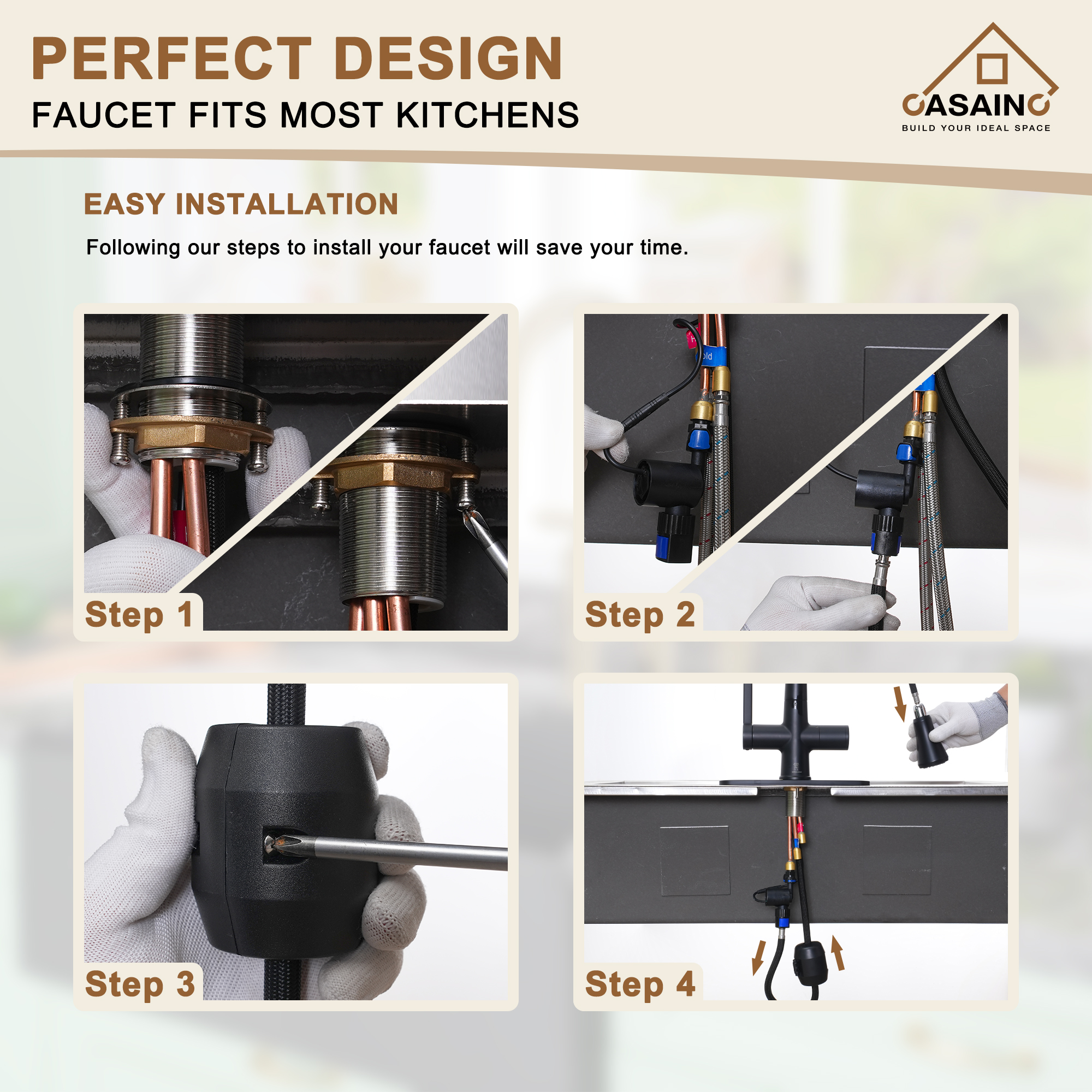 CASAINC Single-Handle Pull-Out Sprayer Kitchen Faucet with Digital Display