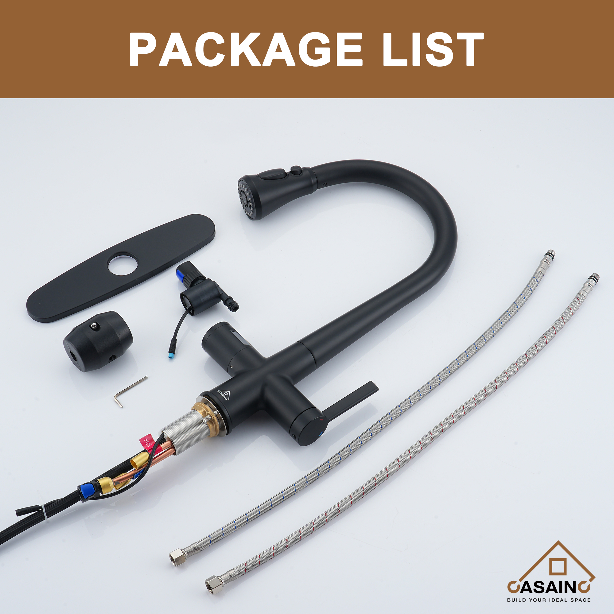 CASAINC Single-Handle Pull-Out Sprayer Kitchen Faucet with Digital Display