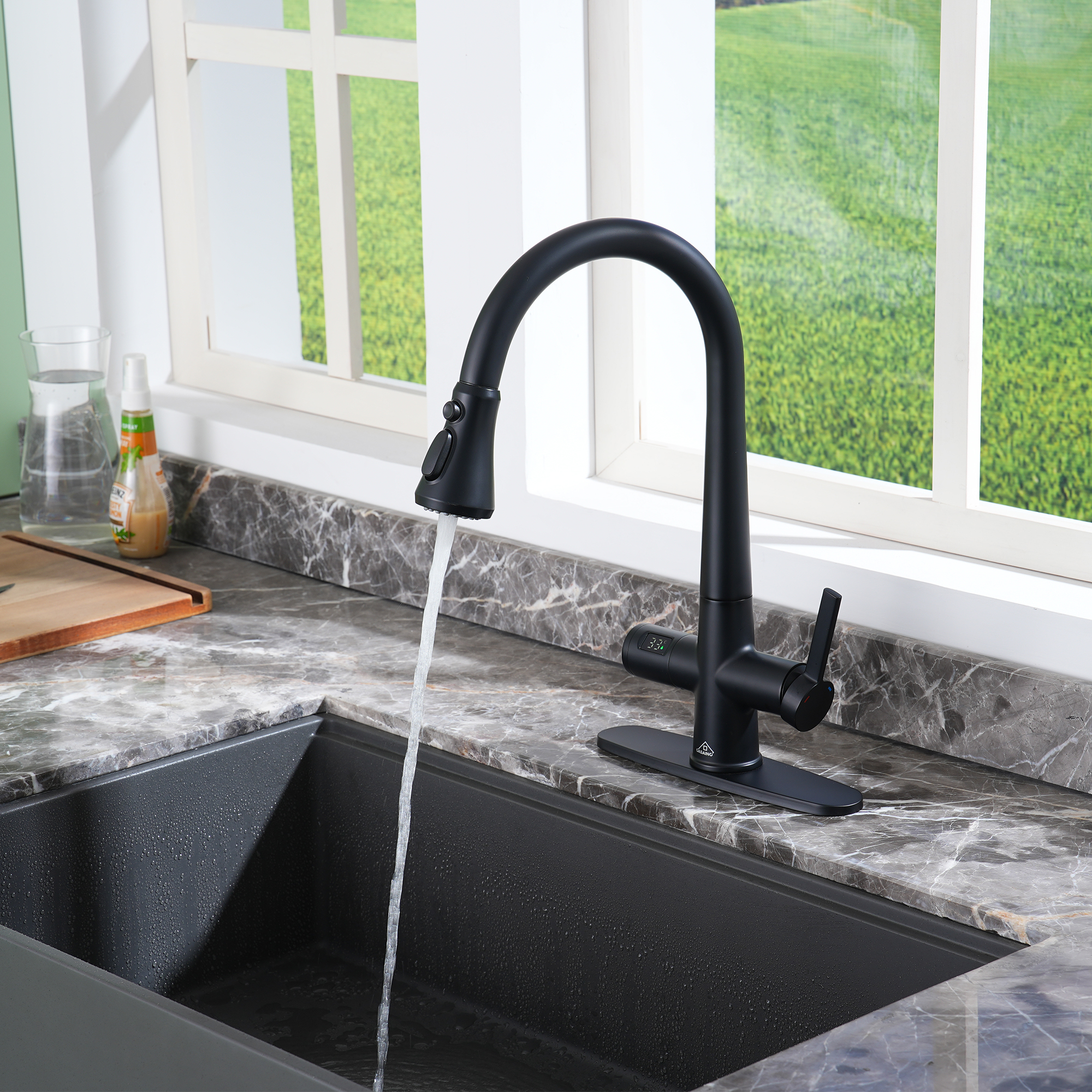 CASAINC Single-Handle Pull-Out Sprayer Kitchen Faucet with Digital Display
