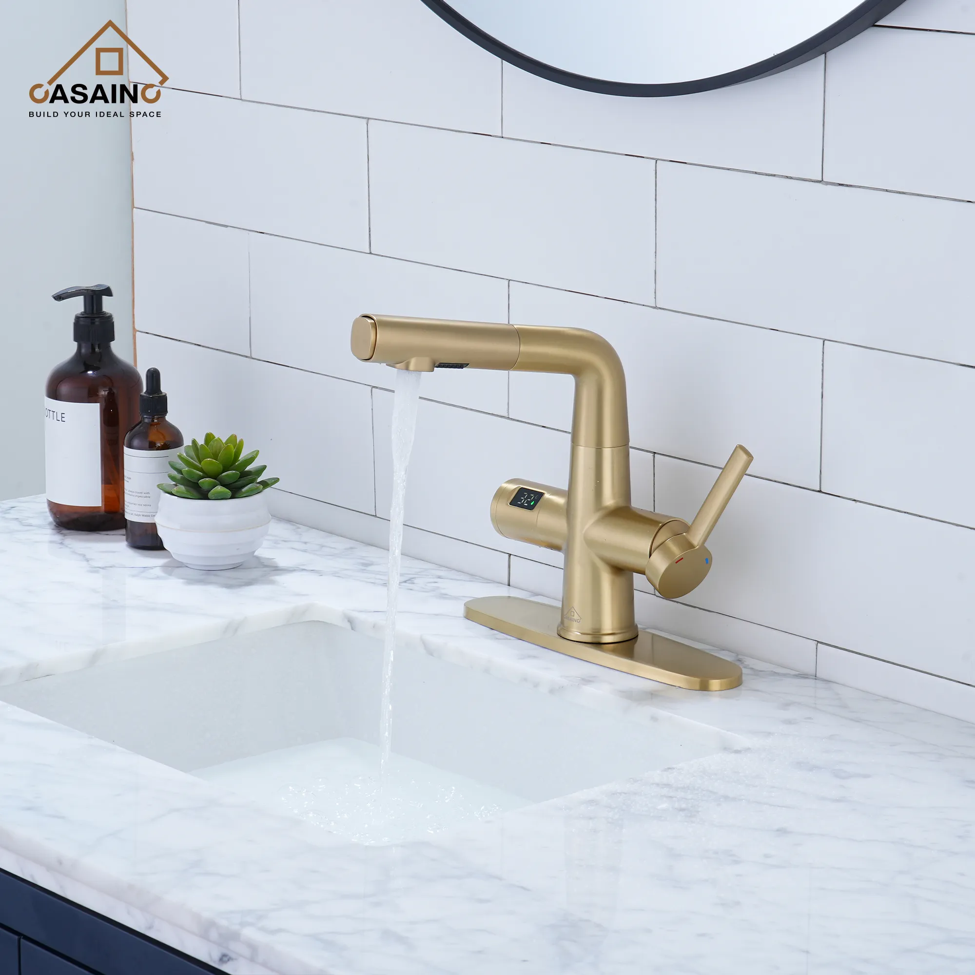 Powder Room Brushed Gold Faucet in Natural Light
