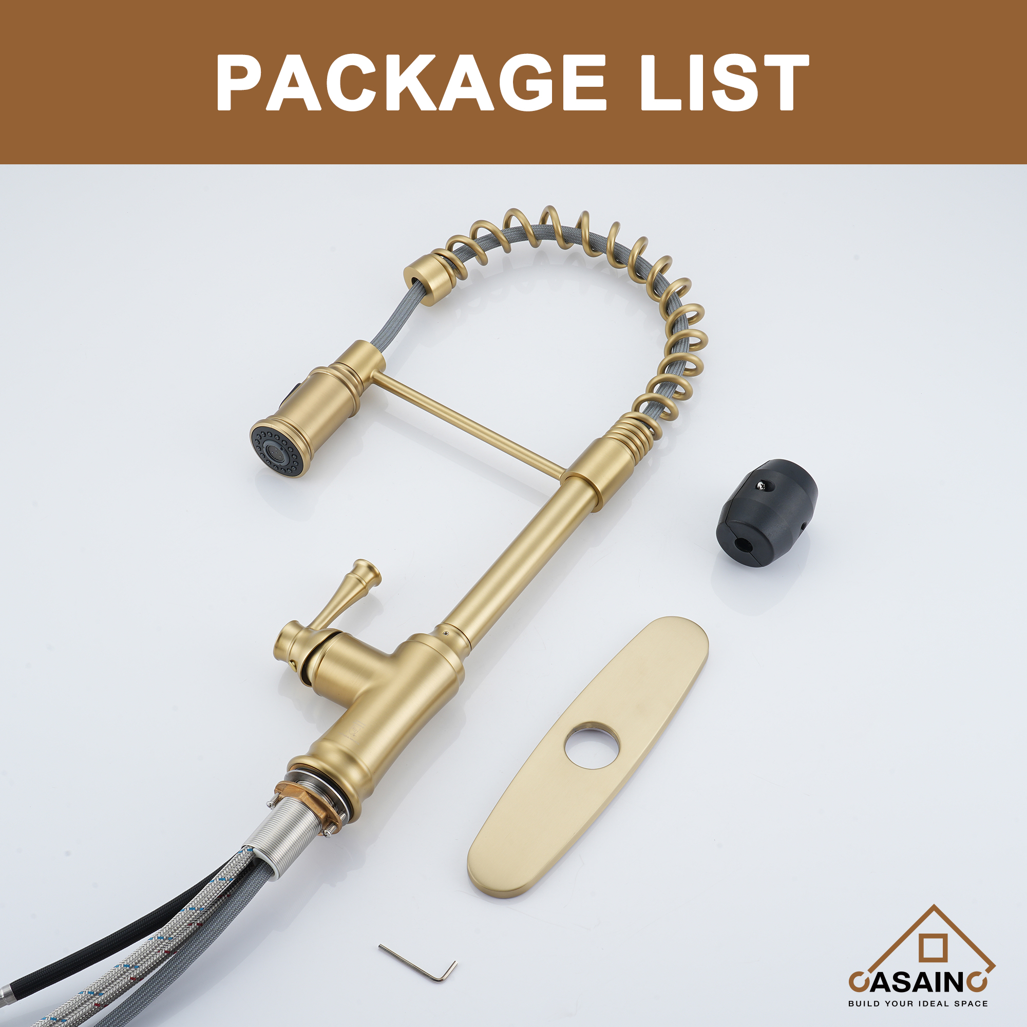 CASAINC CASAINC Single-Handle Spring Pull-Out Kitchen Faucet in Brushed Nickel/Matte Black/Matte White/Brushed Gold