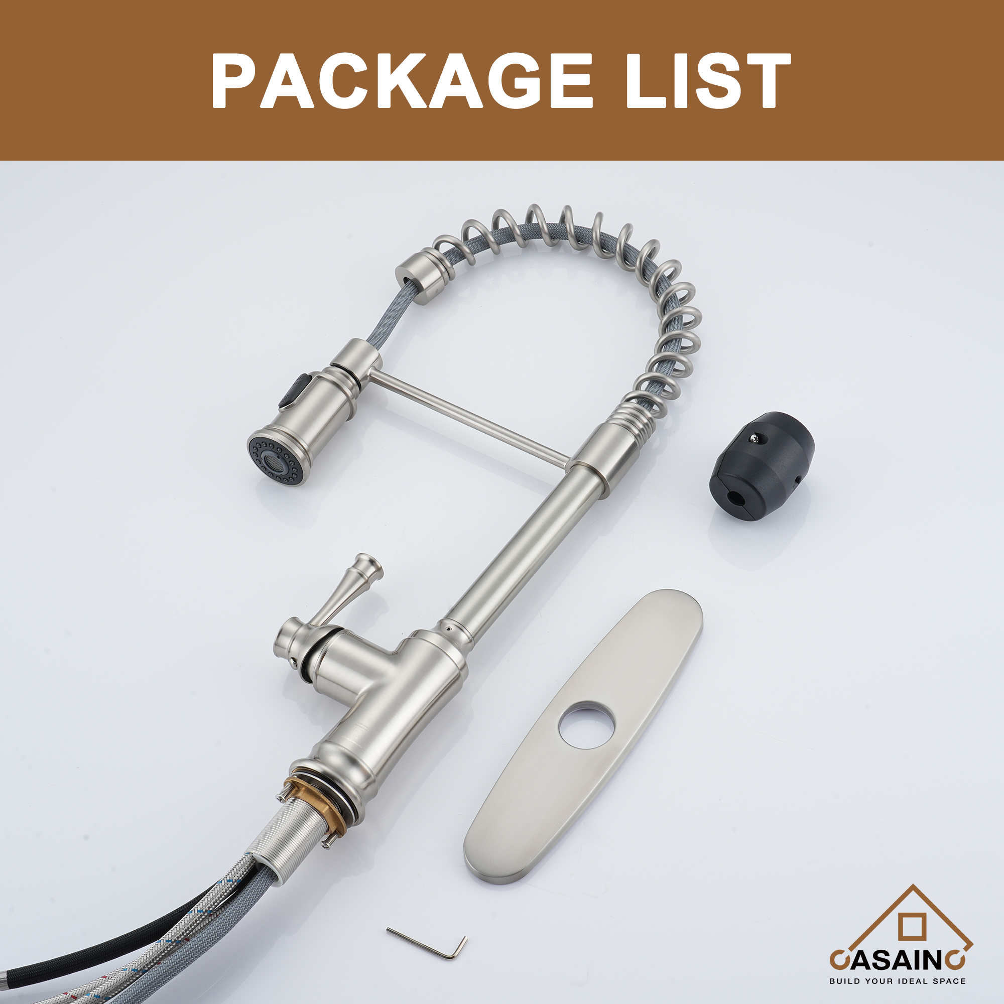 CASAINC CASAINC Single-Handle Spring Pull-Out Kitchen Faucet in Brushed Nickel/Matte Black/Matte White/Brushed Gold