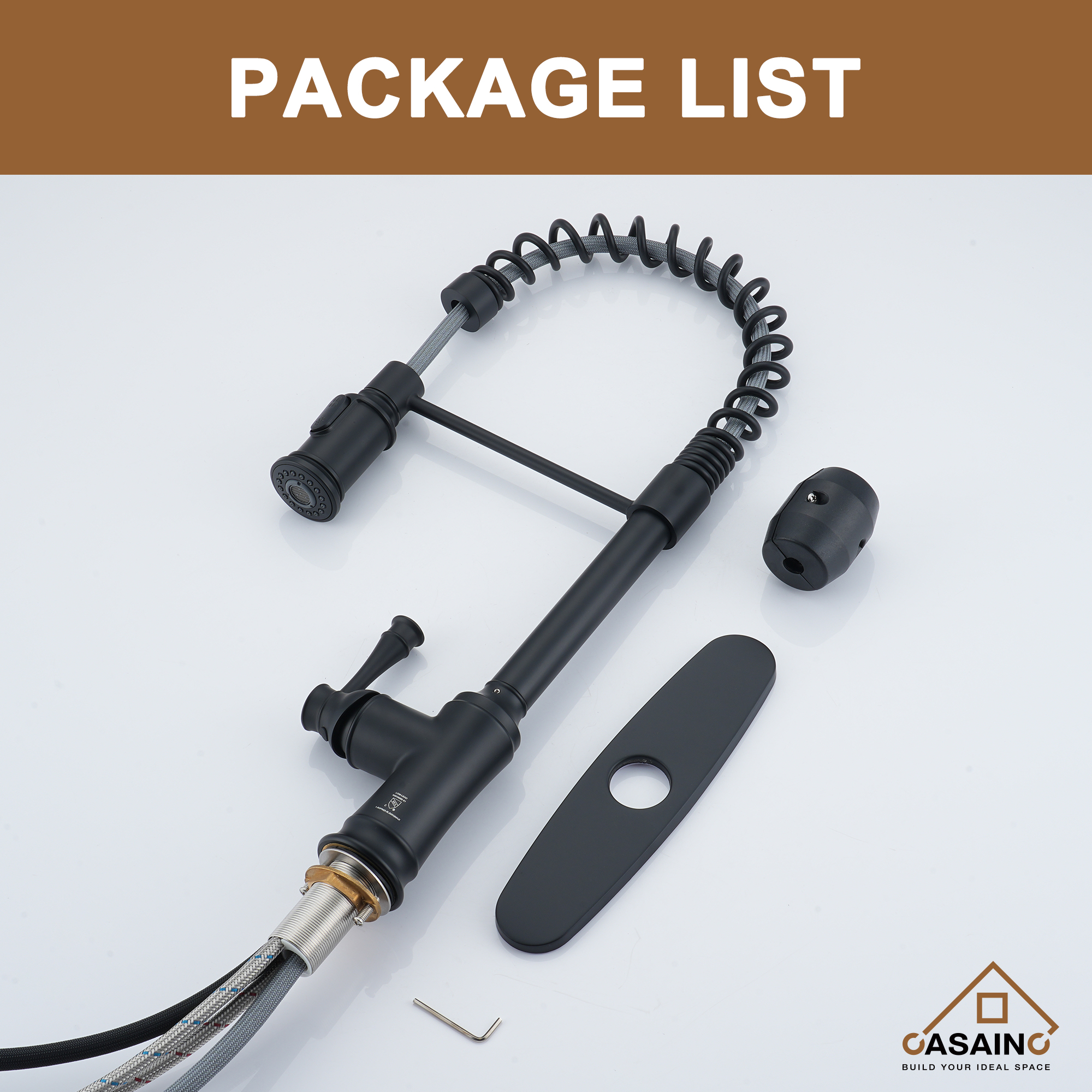 CASAINC CASAINC Single-Handle Spring Pull-Out Kitchen Faucet in Brushed Nickel/Matte Black/Matte White/Brushed Gold