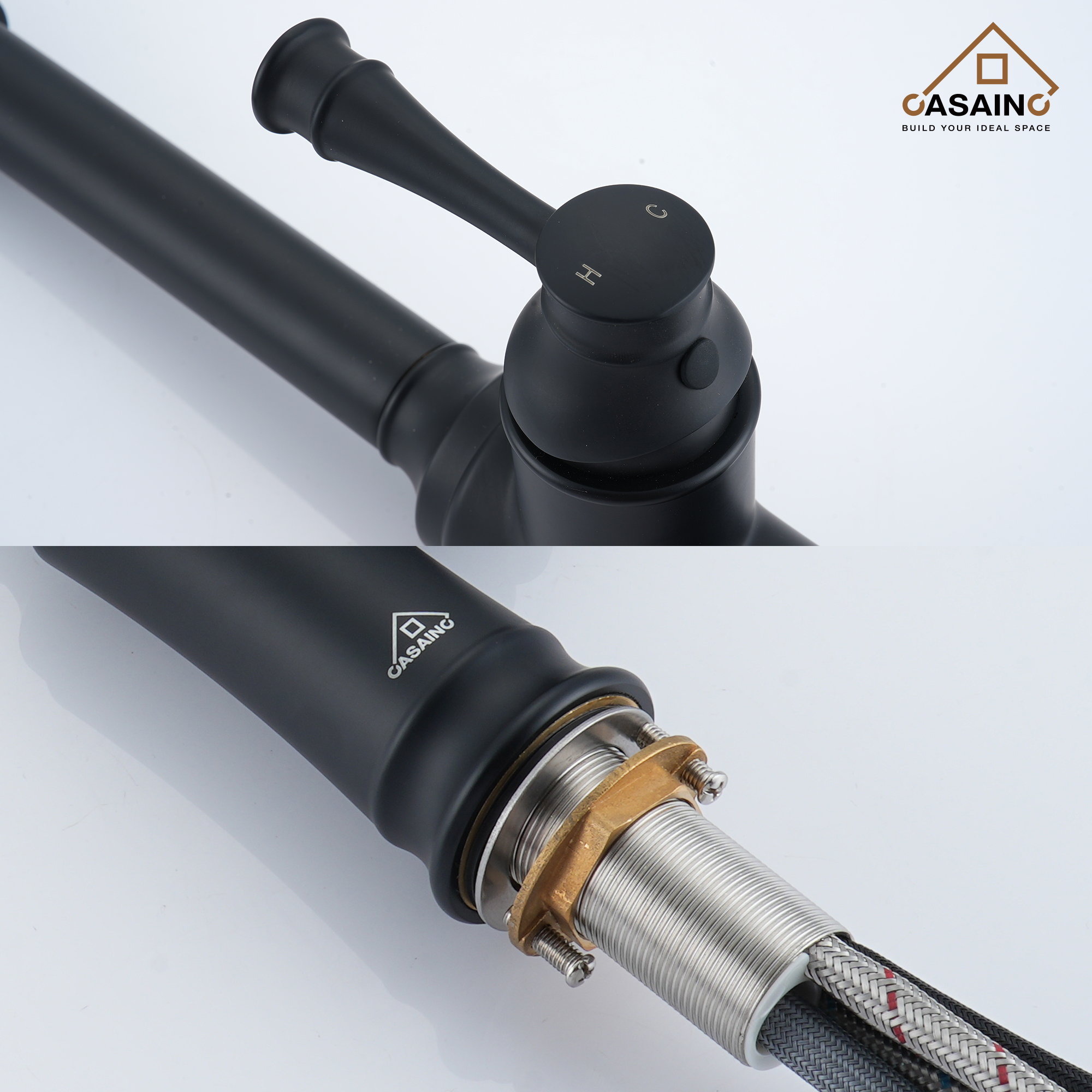 CASAINC CASAINC Single-Handle Spring Pull-Out Kitchen Faucet in Brushed Nickel/Matte Black/Matte White/Brushed Gold