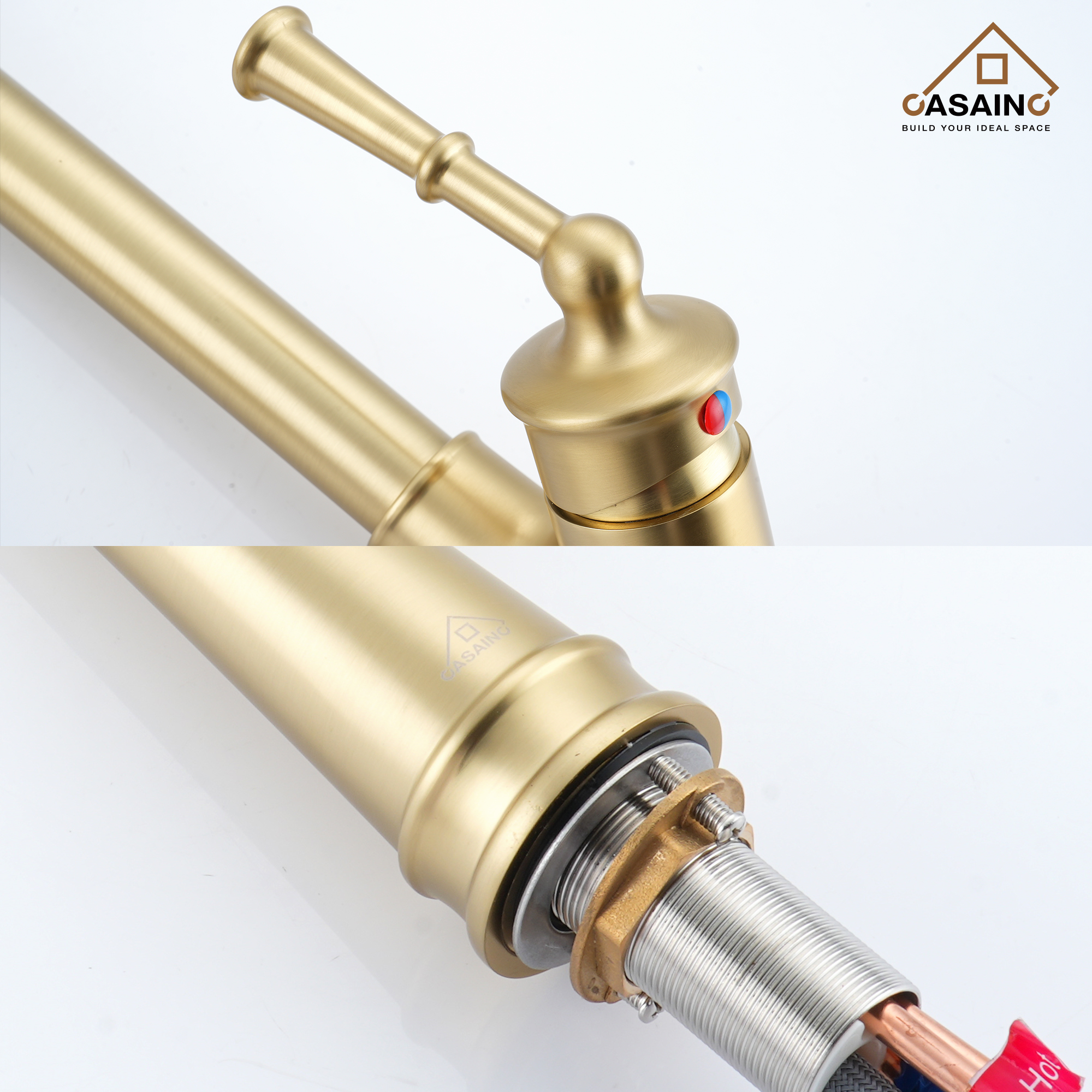 CASAINC Single-Handle Kitchen Faucet with Pull-Out Sprayer in Brushed Nickel/Matte Black/Matte White/Brushed Gold