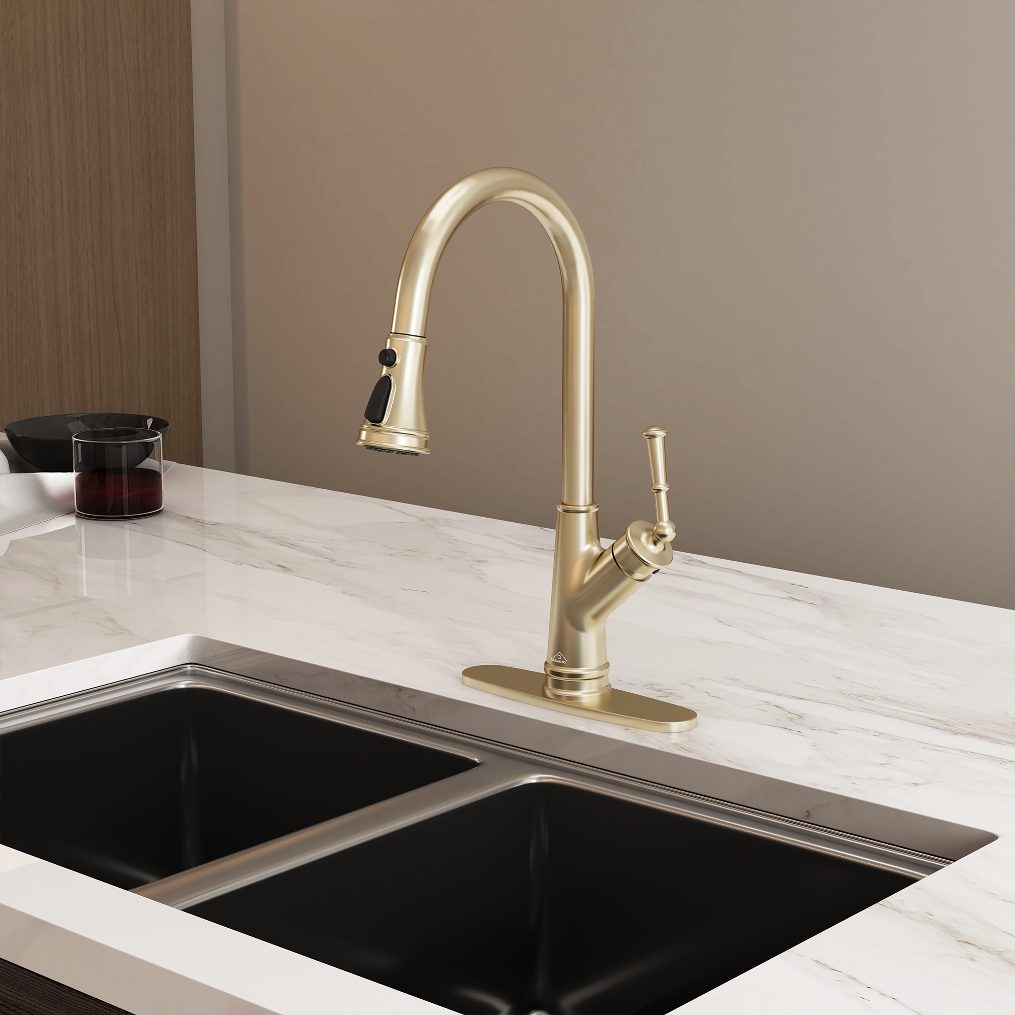 CASAINC Single-Handle Kitchen Faucet with Pull-Out Sprayer in Brushed Nickel/Matte Black/Matte White/Brushed Gold