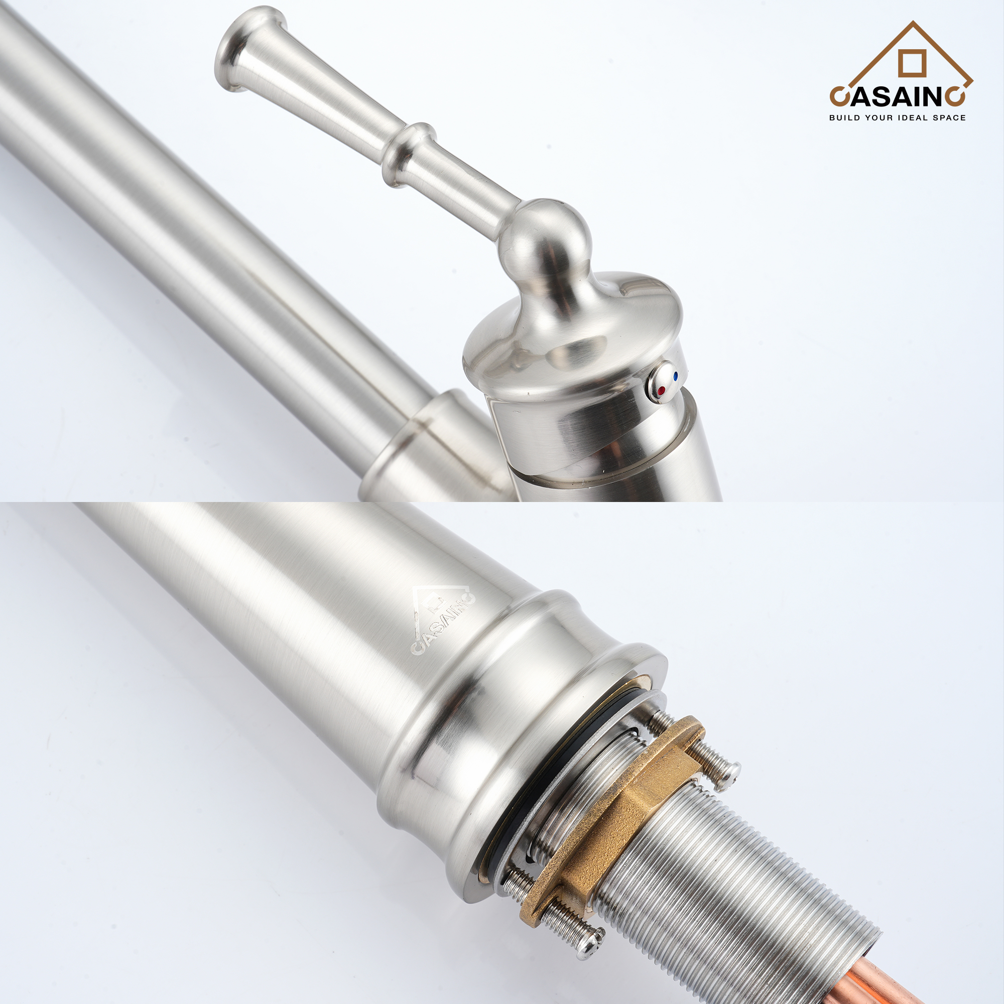 CASAINC Single-Handle Kitchen Faucet with Pull-Out Sprayer in Brushed Nickel/Matte Black/Matte White/Brushed Gold