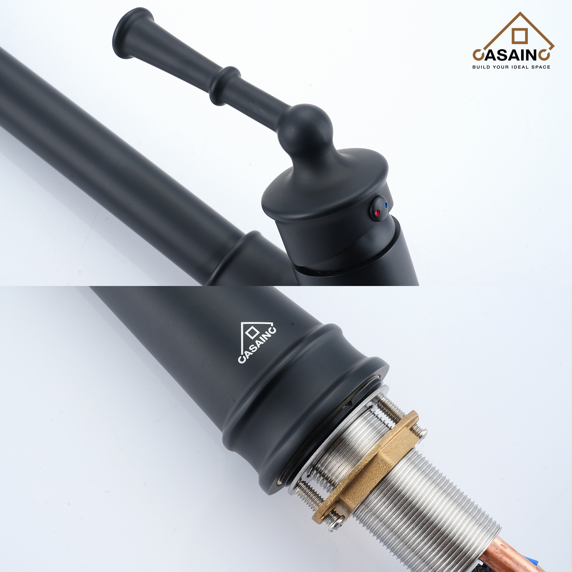 CASAINC Single-Handle Kitchen Faucet with Pull-Out Sprayer in Brushed Nickel/Matte Black/Matte White/Brushed Gold