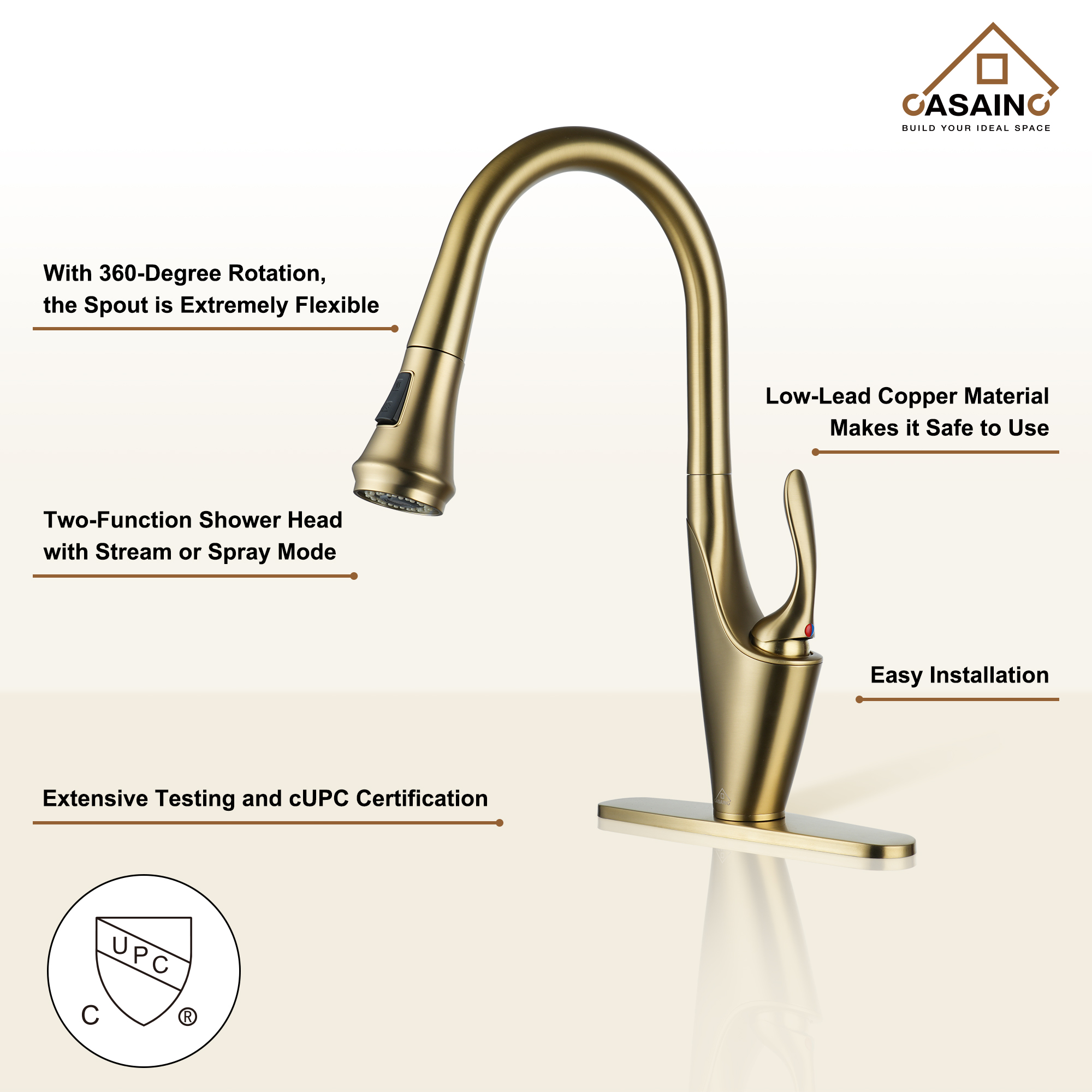 CASAINC Single-Handle Kitchen Faucet with  Pull-Out Sprayer