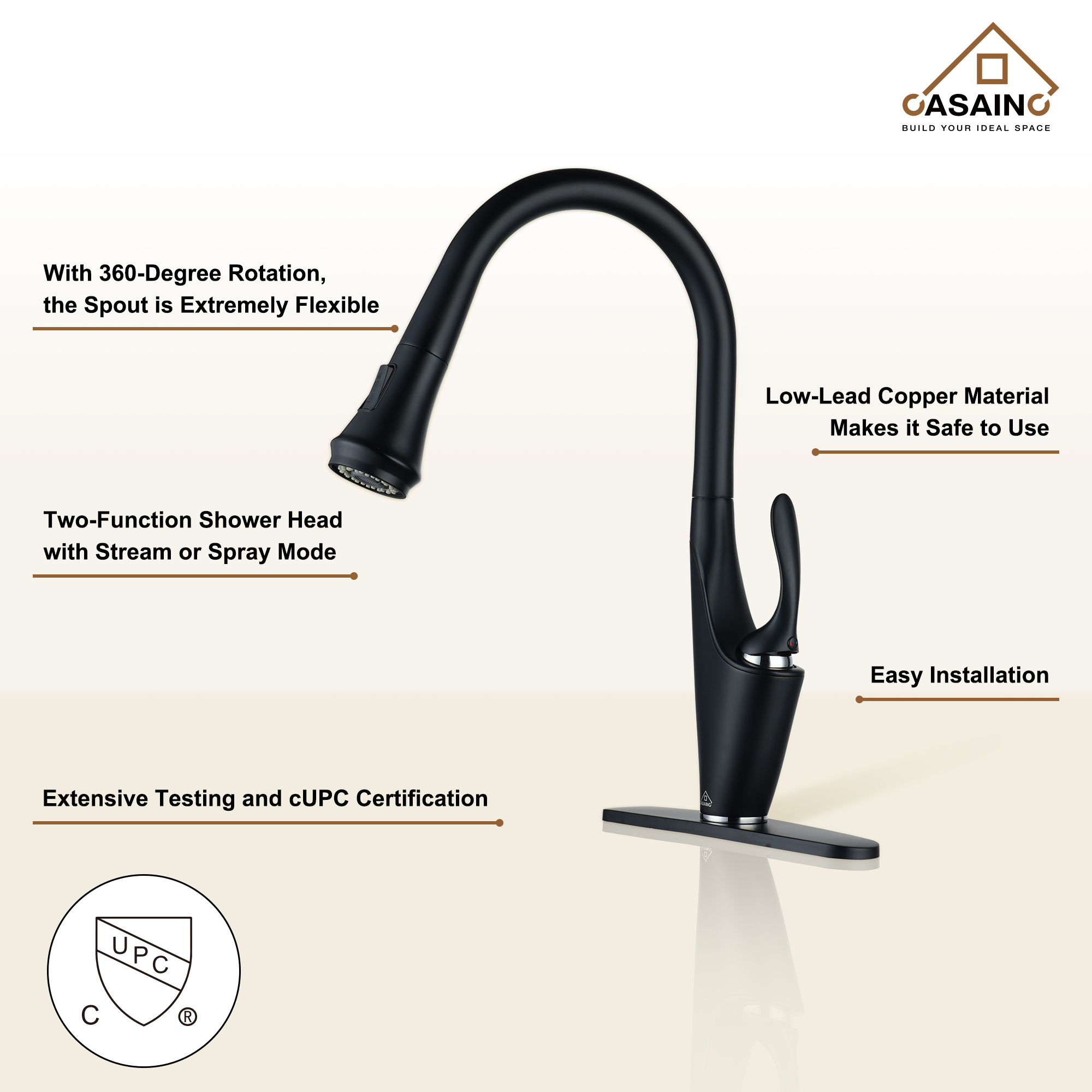 CASAINC Single-Handle Kitchen Faucet with  Pull-Out Sprayer