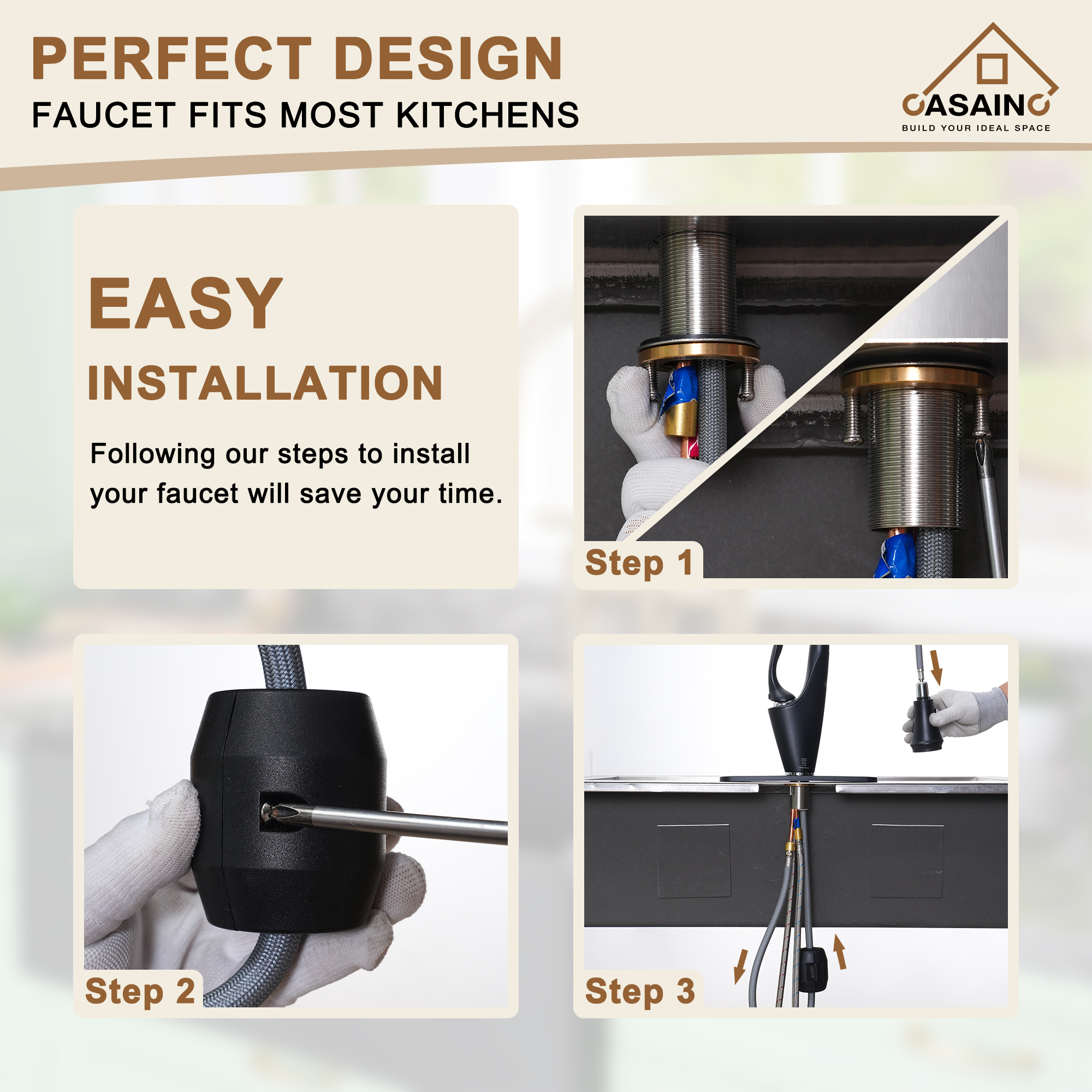 CASAINC Single-Handle Kitchen Faucet with  Pull-Out Sprayer