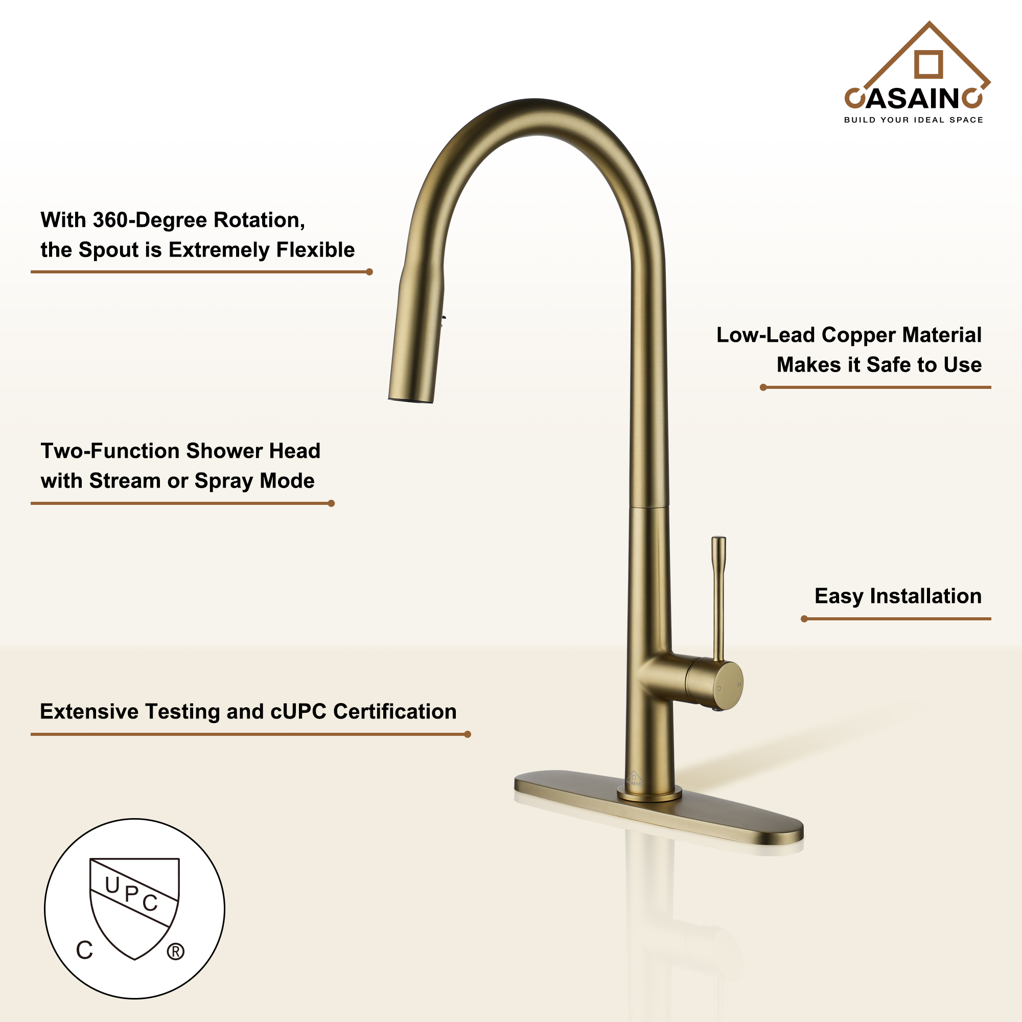 CASAINC Single-Handle Kitchen Faucet with  Pull-Out Sprayer