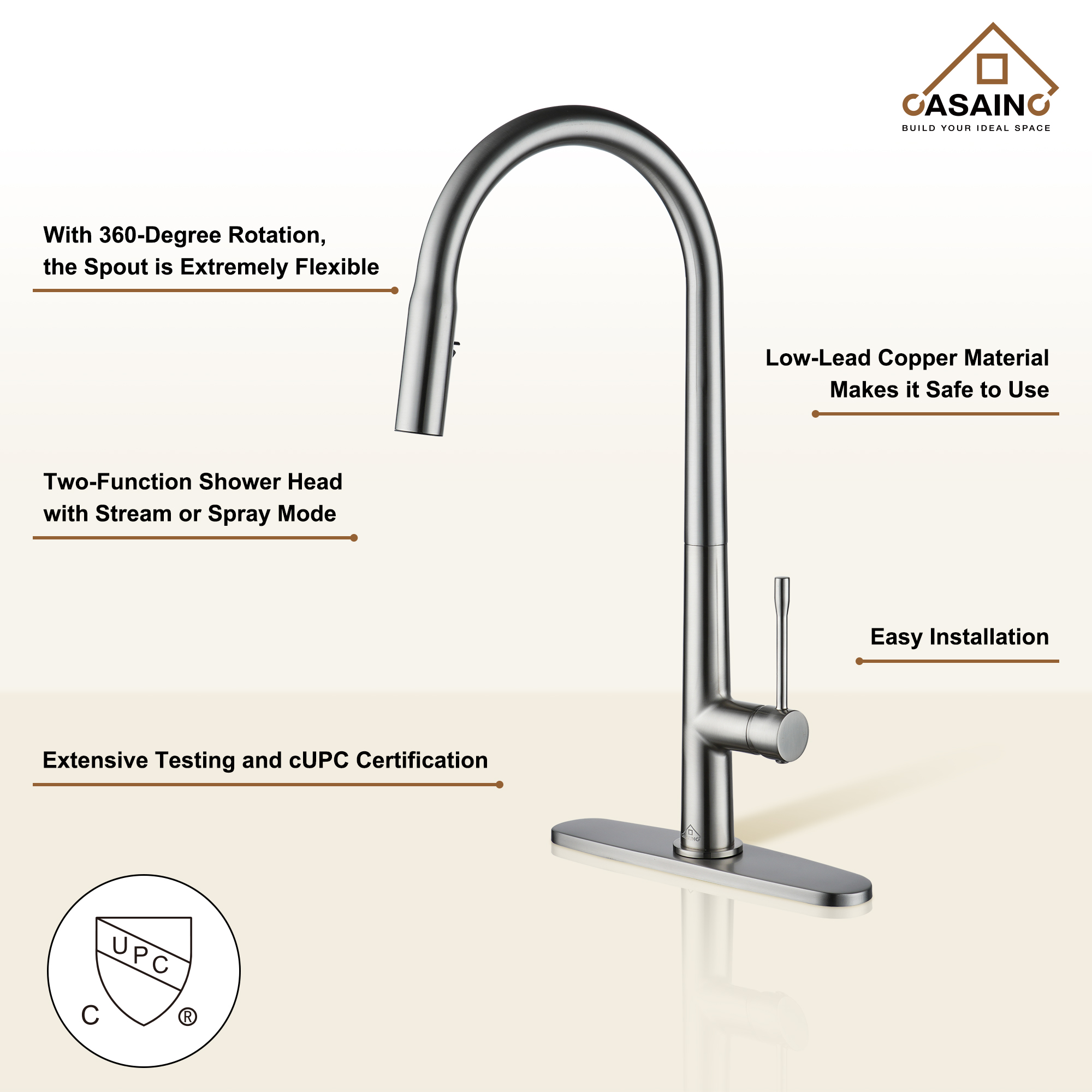 CASAINC Single-Handle Kitchen Faucet with  Pull-Out Sprayer