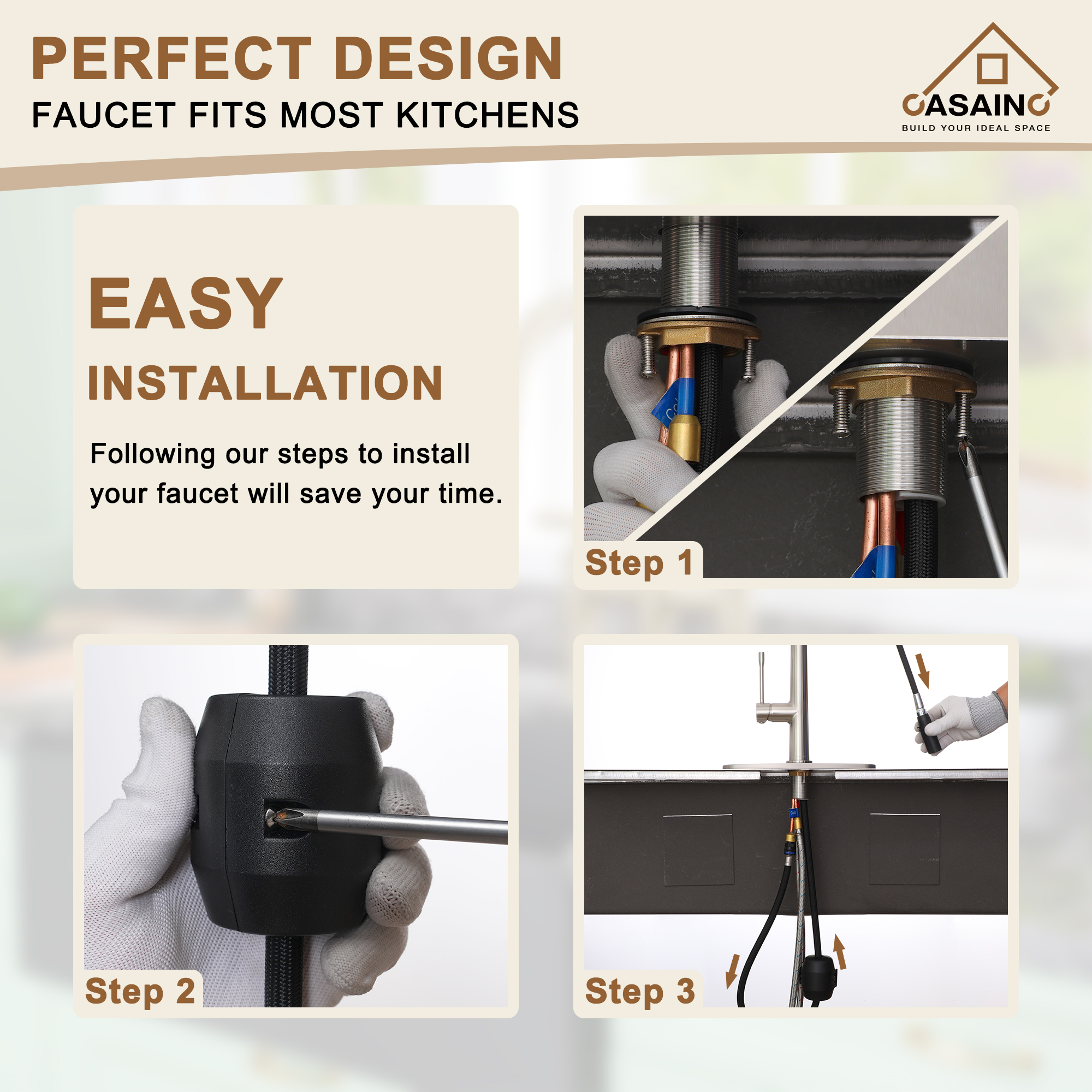 CASAINC Single-Handle Kitchen Faucet with  Pull-Out Sprayer