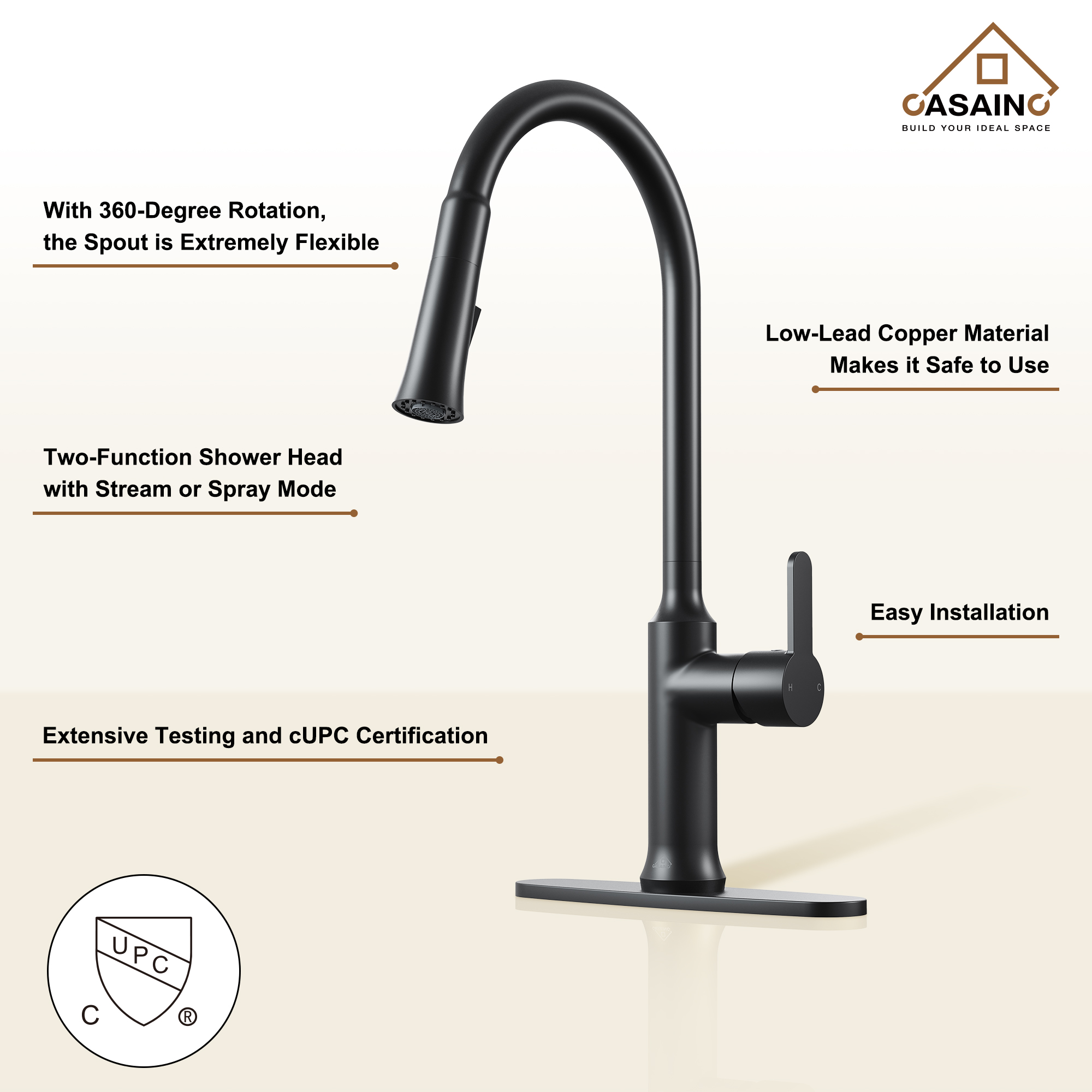 CASAINC Single-Handle Kitchen Faucet with  Pull-Out Sprayer