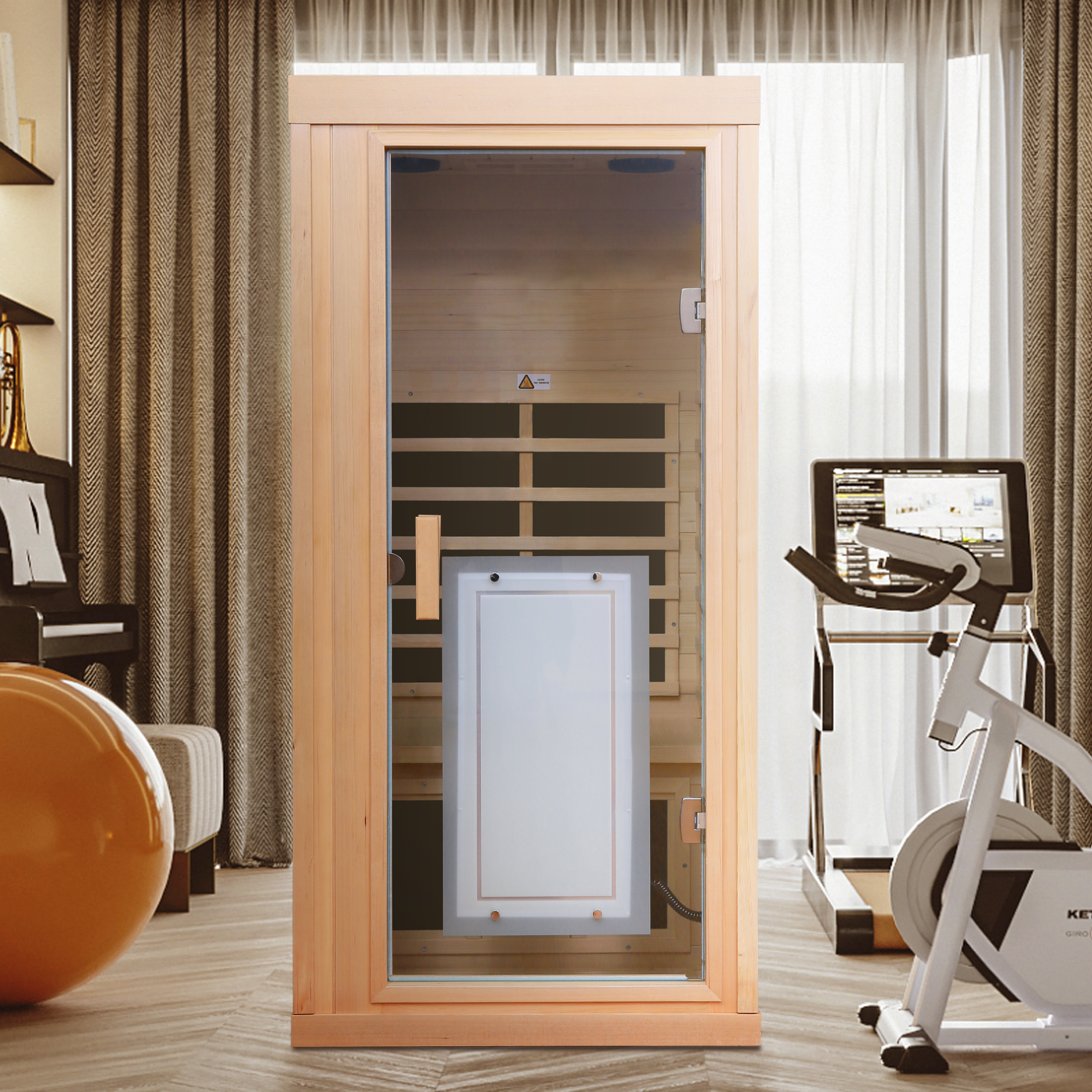 One Person Far Infrared Sauna Hemlock Indoor Sauna Room with Bluetooth & LED Lighting