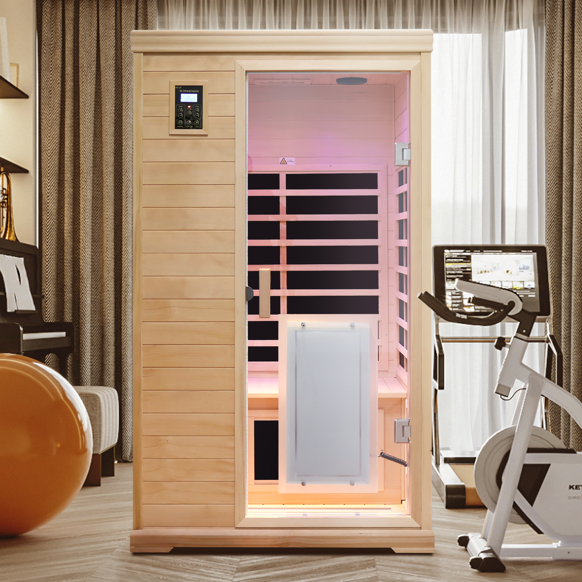 Two Person Far Infrared Hemlock Indoor Sauna Room with Bluetooth & LED Lighting