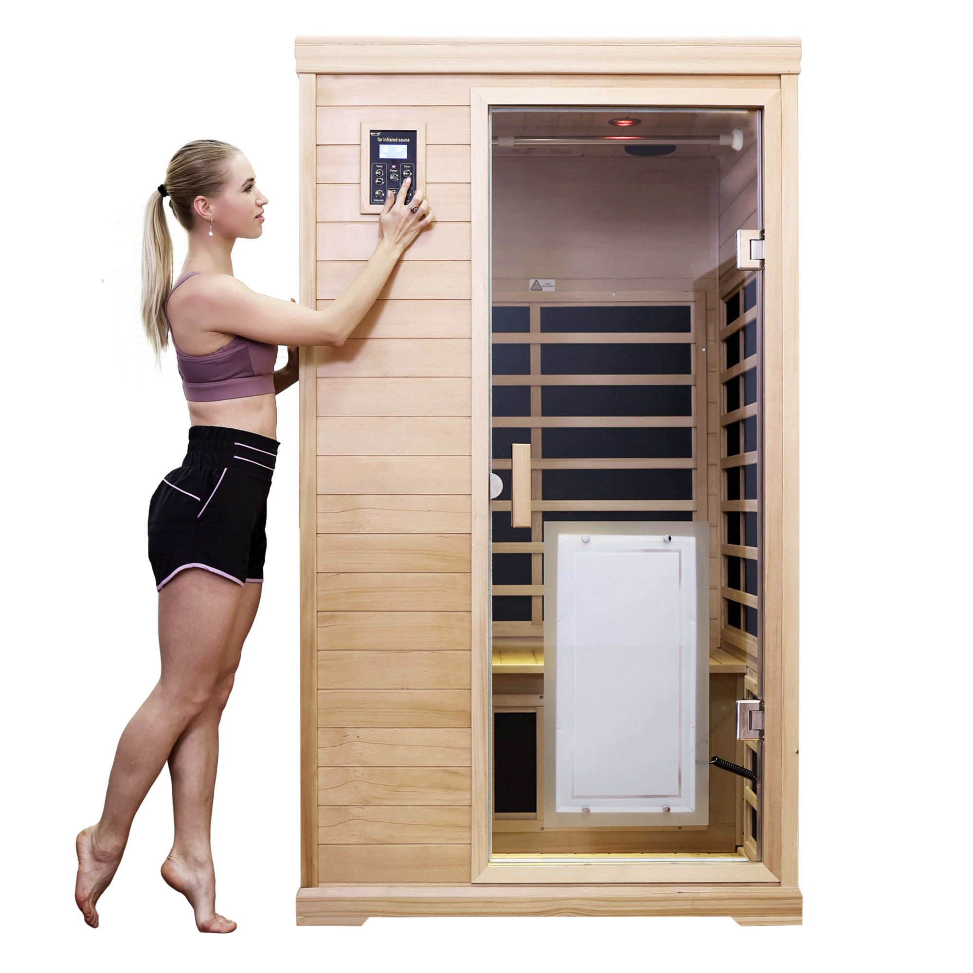 Two Person Far Infrared Hemlock Indoor Sauna Room with Bluetooth & LED Lighting