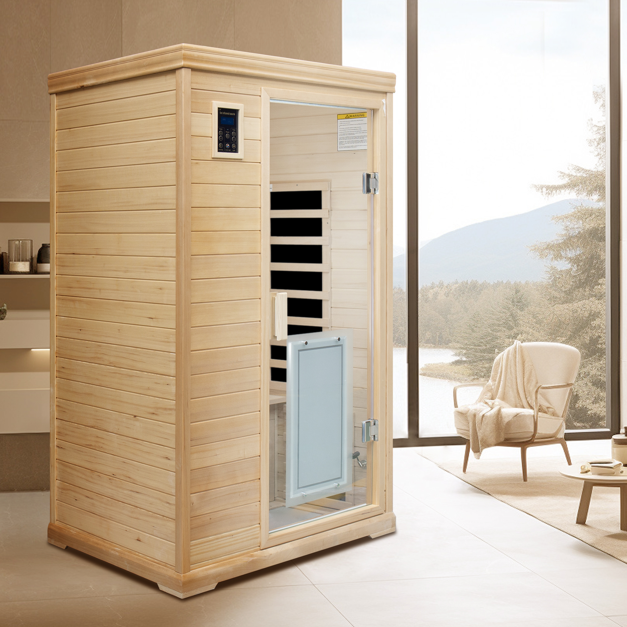 Two Person Far Infrared Hemlock Indoor Sauna Room with Bluetooth & LED Lighting